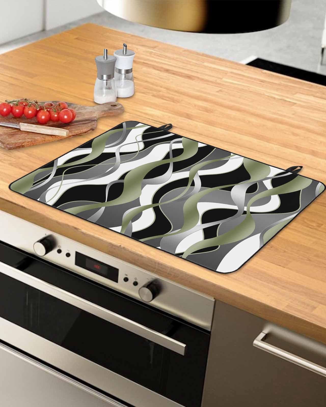 nqOlkjepod Large Induction Cooktop Protector Mat 24"x21", Sage Green Stripe Stove Top Covers for Electric Stove, Grey Moire Geometric Modern Abstract Stove Burner Cover Mats, Glass Top Stove Cover