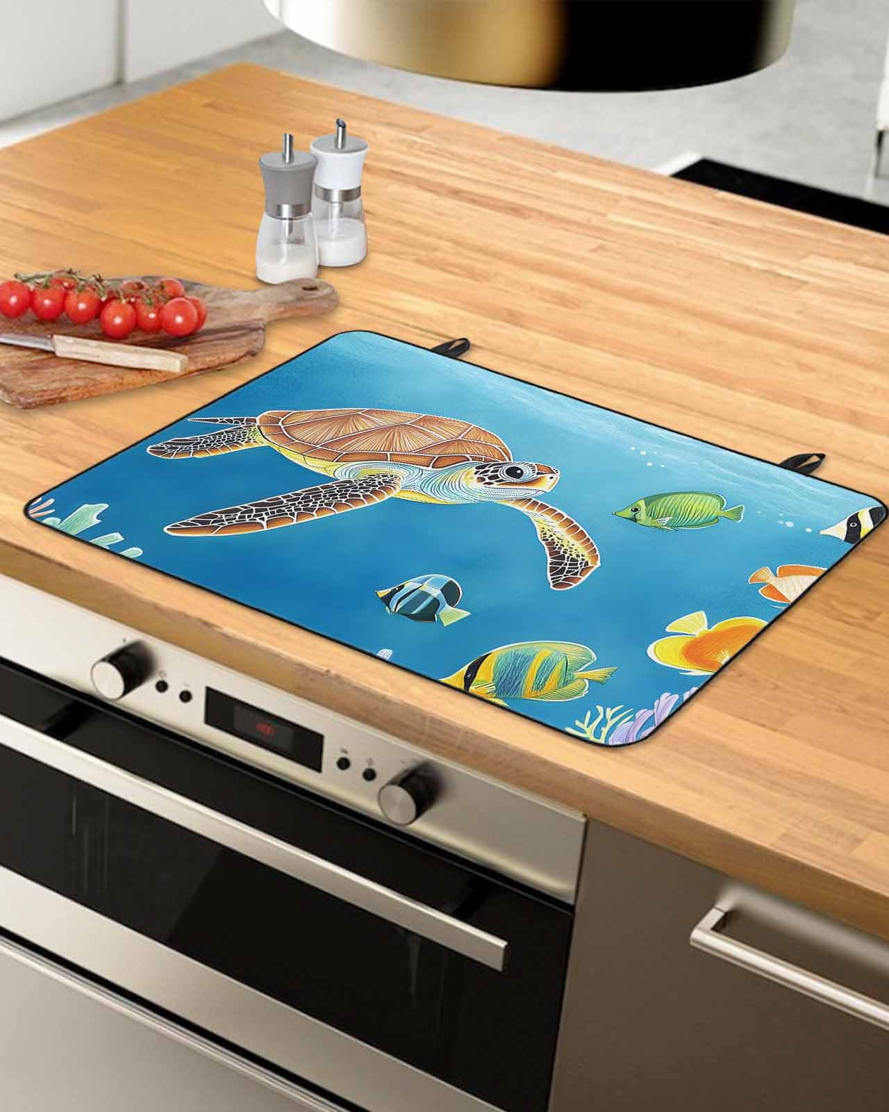 nqOlkjepod Large Induction Cooktop Protector Mat 24"x21", Sea Turtle Coastal Stove Top Covers for Electric Stove, Cartoon Ocean Nautical Decorative Stove Burner Cover Mats, Glass Top Stove Cover