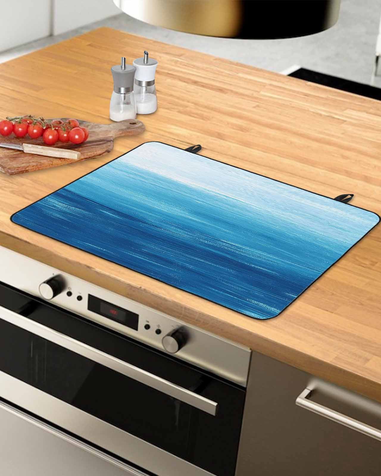nqOlkjepod Large Induction Cooktop Protector Mat 24"x21", Sky Blue Coastal Stove Top Covers for Electric Stove, Nautical Modern Ocean Wave Decorative Stove Burner Cover Mats, Glass Top Stove Cover