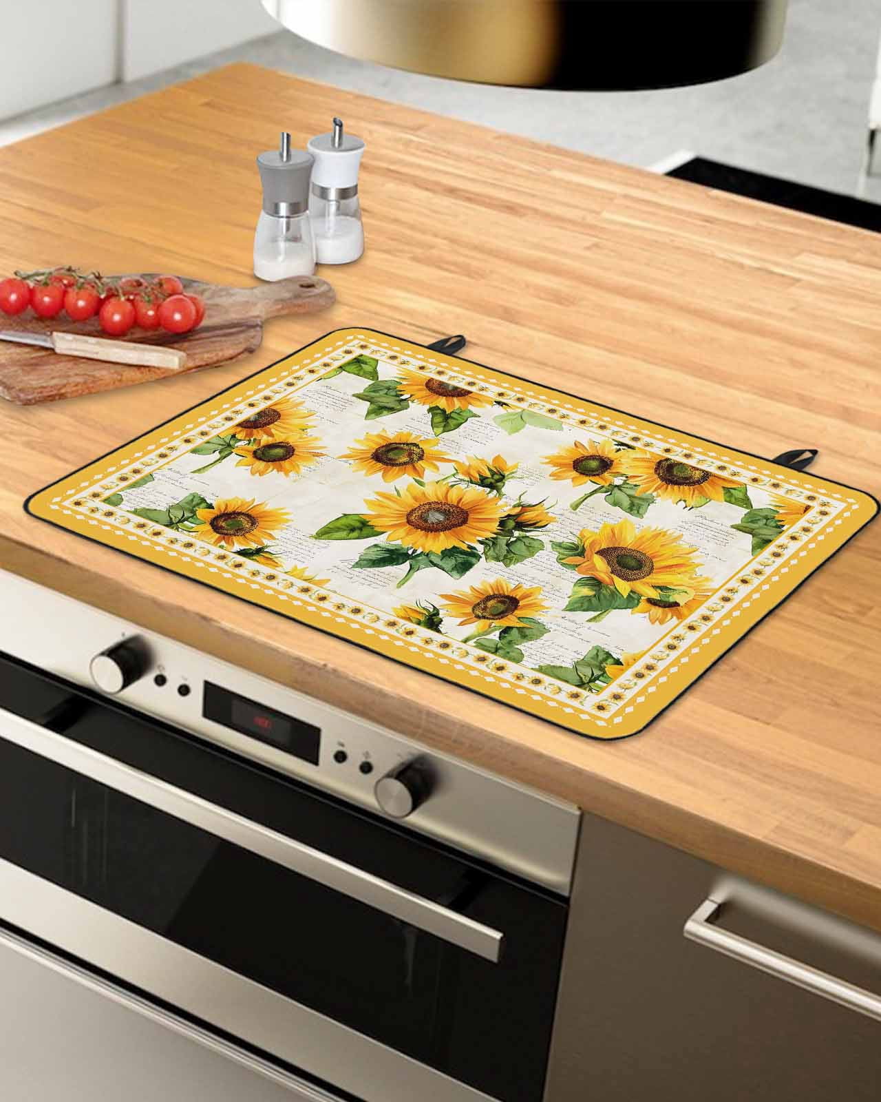 nqOlkjepod Large Induction Cooktop Protector Mat 24"x21", South West Sunflowers Stove Top Covers for Electric Stove, Spring Summer Yellow Flower Green Leaf Stove Burner Cover Mats Stove Cover