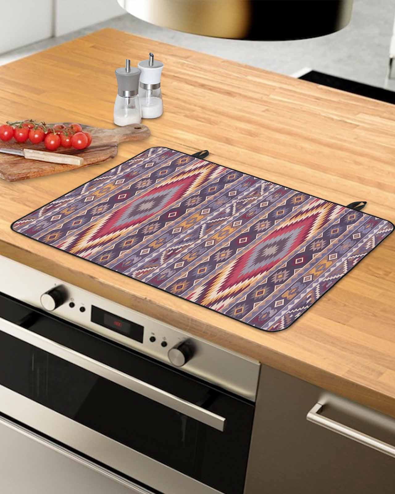 nqOlkjepod Large Induction Cooktop Protector Mat 24"x21", Southwest Aztec Stove Top Covers for Electric Stove, Country Retro Ethnic Geometric Motifs Stove Burner Cover Mats, Glass Top Stove Cover