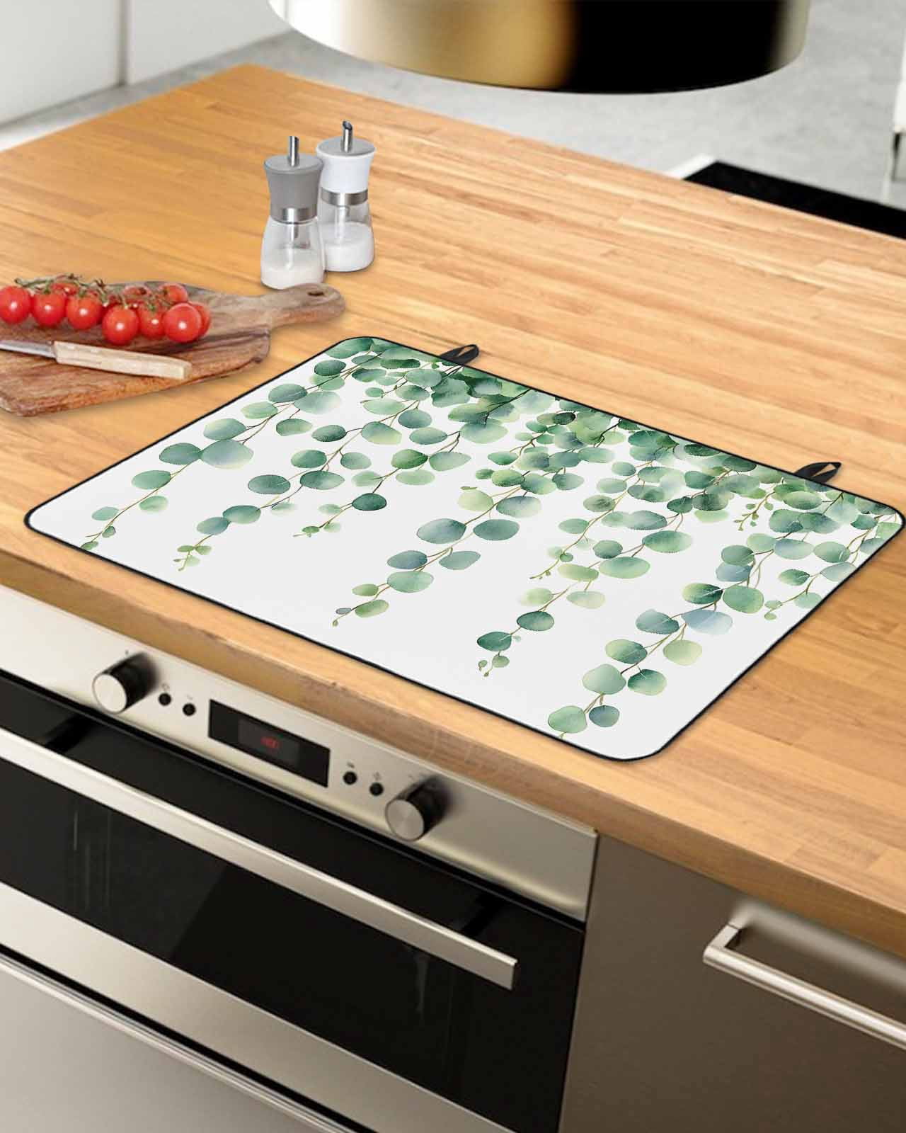 nqOlkjepod Large Induction Cooktop Protector Mat 24"x21", Spring Eucalyptus Leaf Stove Top Covers for Electric Stove, Simple Botanical Branches Vines Stove Burner Cover Mats, Glass Top Stove Cover