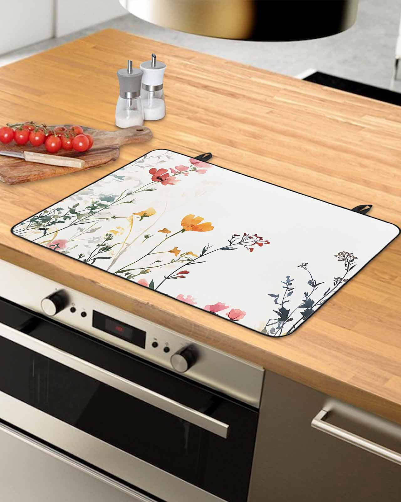 nqOlkjepod Large Induction Cooktop Protector Mat 24"x21", Spring Floral Stove Top Covers for Electric Stove, Botanical Summer Flower Decorative Stove Burner Cover Mats, Glass Top Stove Cover