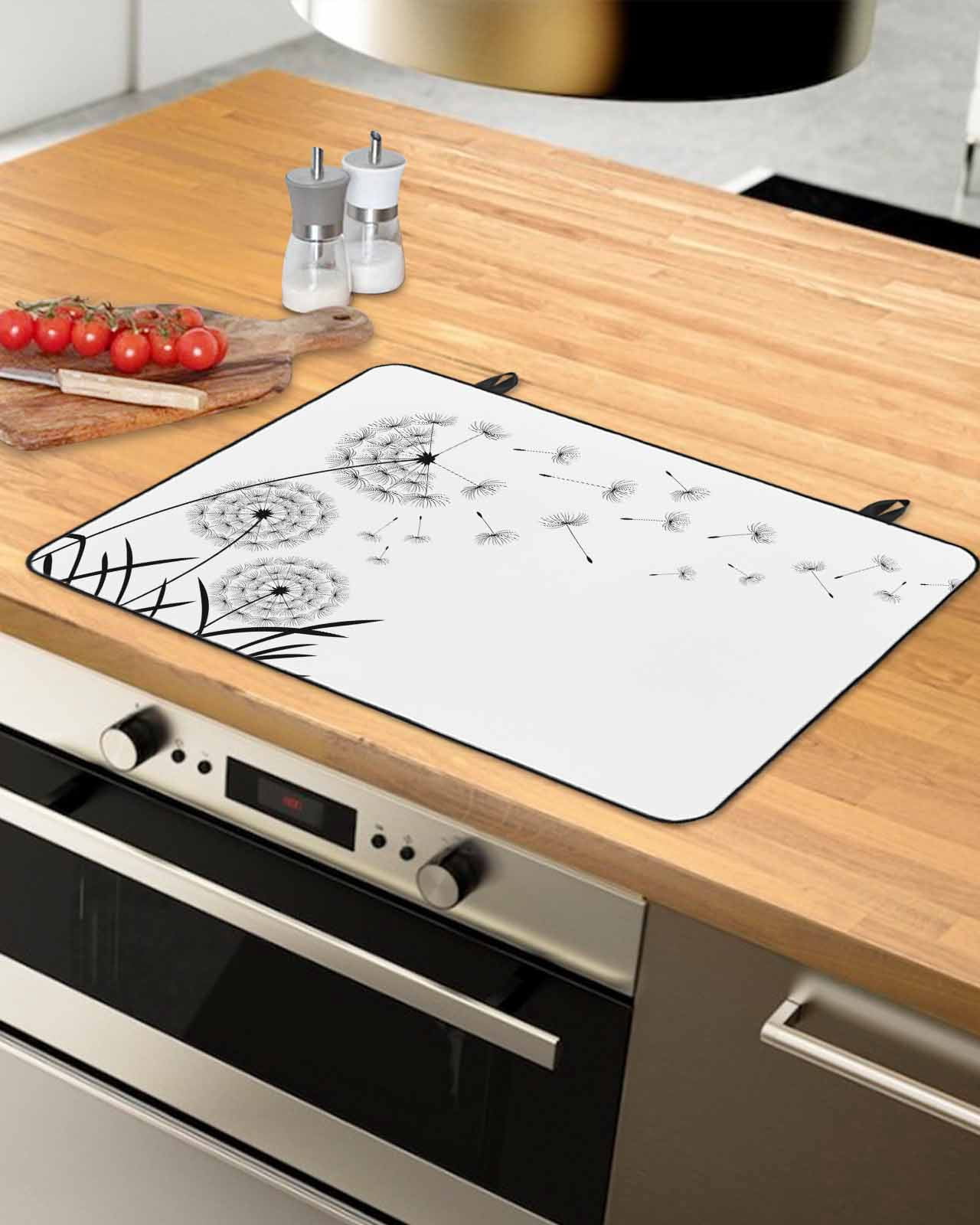 nqOlkjepod Large Induction Cooktop Protector Mat 24"x21", Spring Floral Stove Top Covers for Electric Stove, Modern Elegant Pastoral Flowers Black Stove Burner Cover Mats, Glass Top Stove Cover
