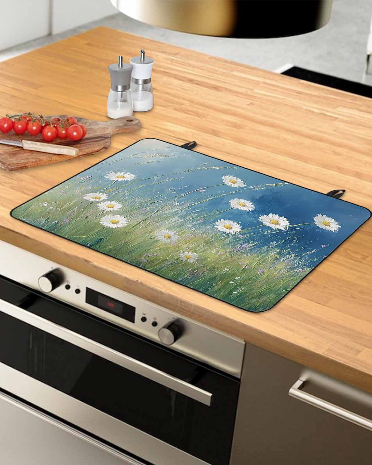 nqOlkjepod Large Induction Cooktop Protector Mat 24"x21", Spring Floral Stove Top Covers for Electric Stove, Modern Oil Painting Farmhouse Flower Stove Burner Cover Mats, Glass Top Stove Cover