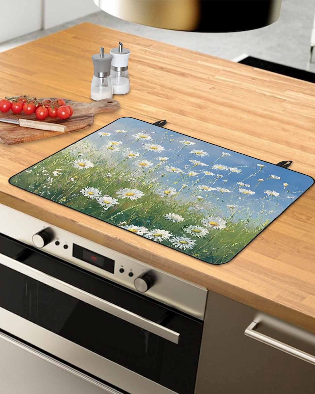 nqOlkjepod Large Induction Cooktop Protector Mat 24"x21", Spring Floral Stove Top Covers for Electric Stove, Modern Oil Painting Flowers Farmhouse Stove Burner Cover Mats, Glass Top Stove Cover