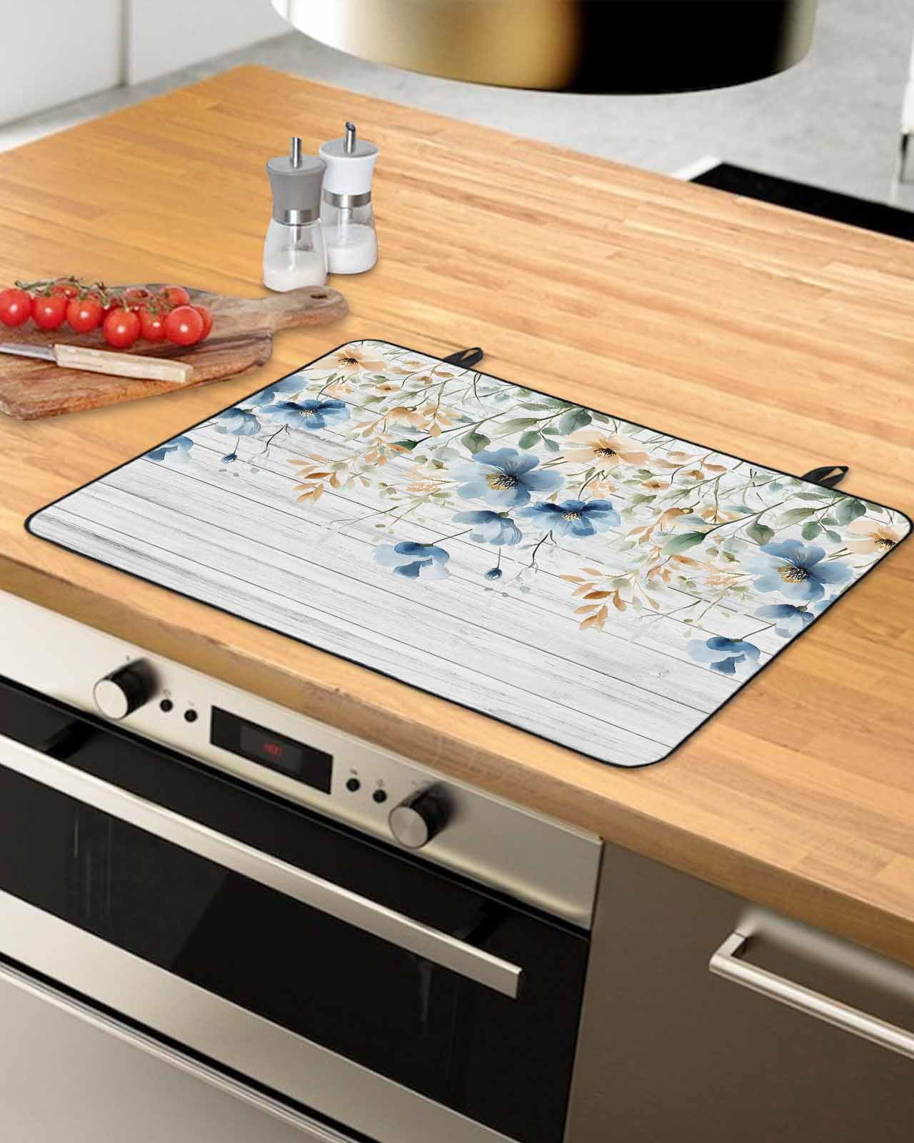 nqOlkjepod Large Induction Cooktop Protector Mat 24"x21", Spring Floral Stove Top Covers for Electric Stove, Weeping Blue Botanical Summer Vintage Stove Burner Cover Mats, Glass Top Stove Cover