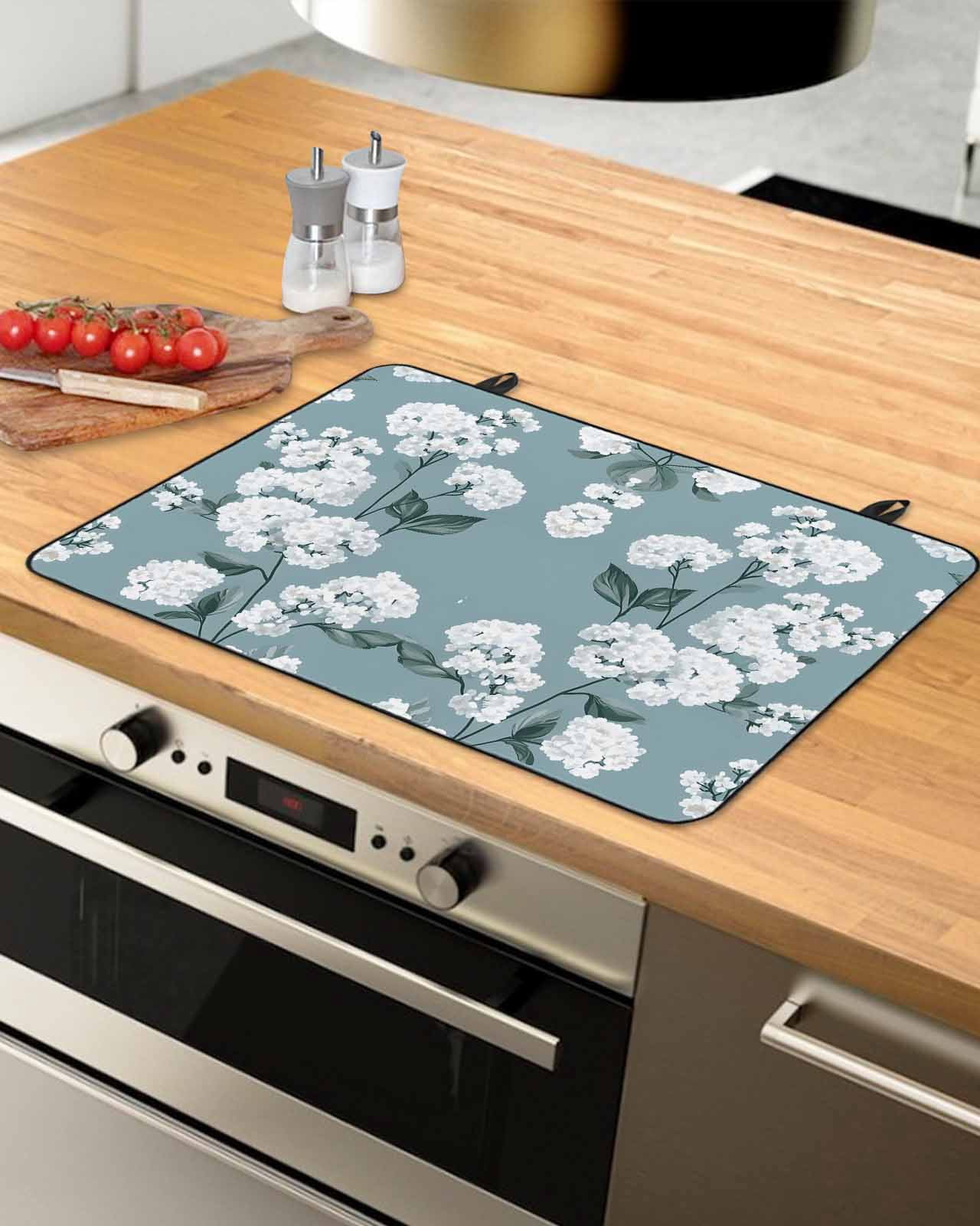 nqOlkjepod Large Induction Cooktop Protector Mat 24"x21", Spring Flowers Stove Top Covers for Electric Stove, Watercolor Plant Garden Florals Leaf Stove Burner Cover Mats, Glass Top Stove Cover
