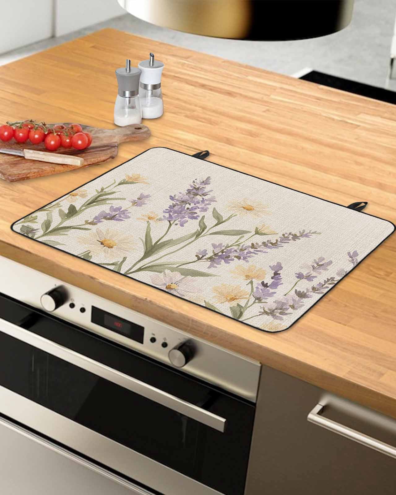 nqOlkjepod Large Induction Cooktop Protector Mat 24"x21", Spring Lavender Stove Top Covers for Electric Stove, Farmhouse Floral Vintage Decorative Stove Burner Cover Mats, Glass Top Stove Cover