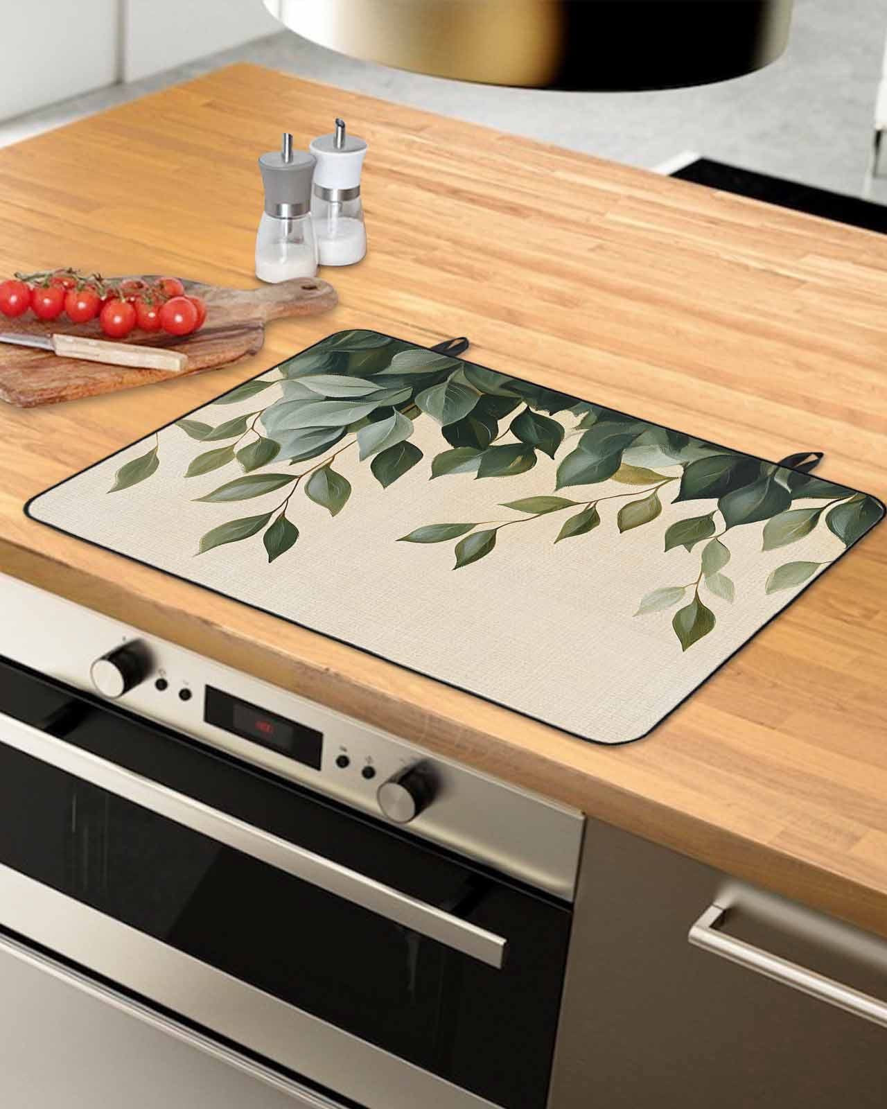 nqOlkjepod Large Induction Cooktop Protector Mat 24"x21", Spring Leaves Stove Top Covers for Electric Stove, Pastoral Botanical Green Plants Decorative Stove Burner Cover Mats, Glass Top Stove Cover
