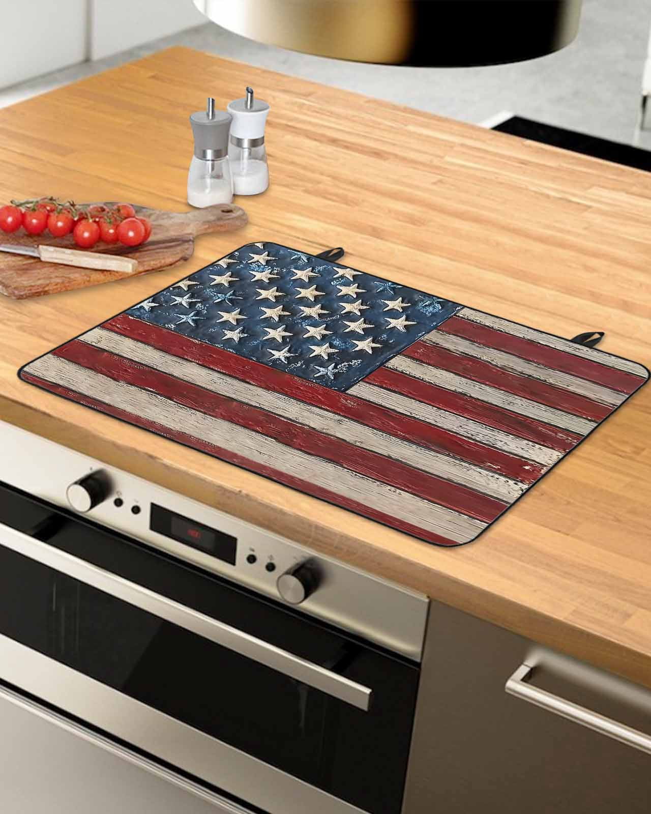 nqOlkjepod Large Induction Cooktop Protector Mat 24"x21", Star Striped Flag Stove Top Covers for Electric Stove, Vintage Wood Grain Abstract Red Blue Stove Burner Cover Mats, Glass Top Stove Cover
