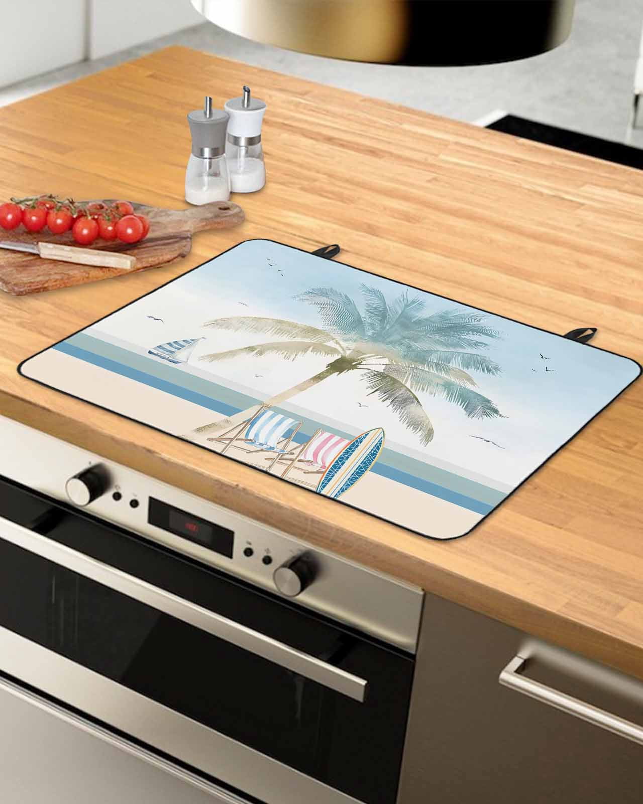nqOlkjepod Large Induction Cooktop Protector Mat 24"x21", Summer Beach Chair Stove Top Covers for Electric Stove, Coastal Palm Trees Canoeing Stove Burner Cover Mats, Glass Top Stove Cover