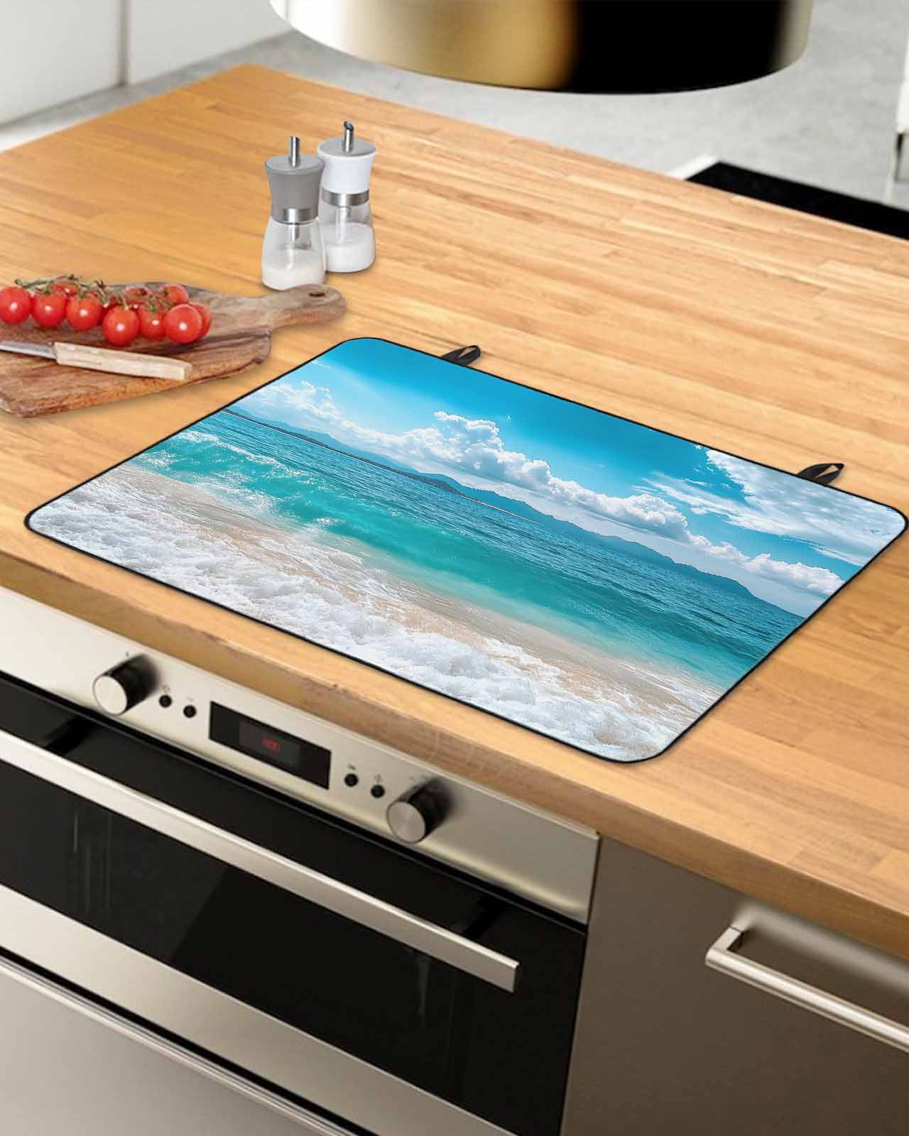 nqOlkjepod Large Induction Cooktop Protector Mat 24"x21", Summer Beach Coastal Stove Top Covers for Electric Stove, Vacation Seaside Ocean Decorative Stove Burner Cover Mats, Glass Top Stove Cover
