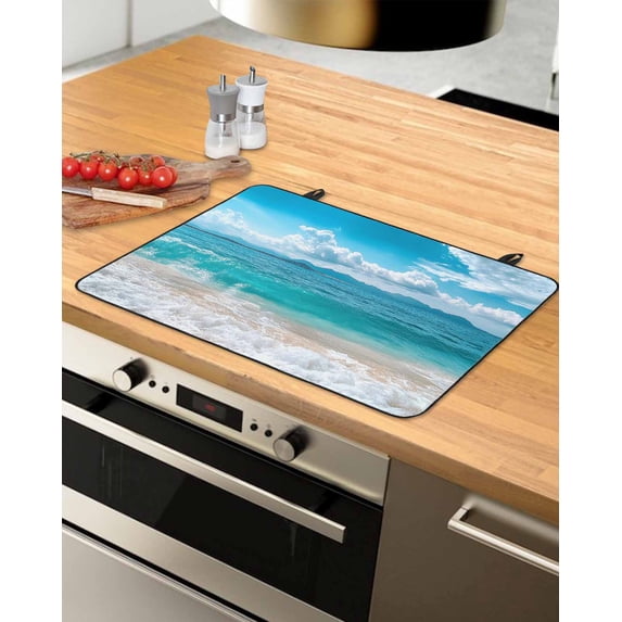 nqOlkjepod Large Induction Cooktop Protector Mat 24"x21", Summer Beach Coastal Stove Top Covers for Electric Stove, Vacation Seaside Ocean Decorative Stove Burner Cover Mats, Glass Top Stove Cover