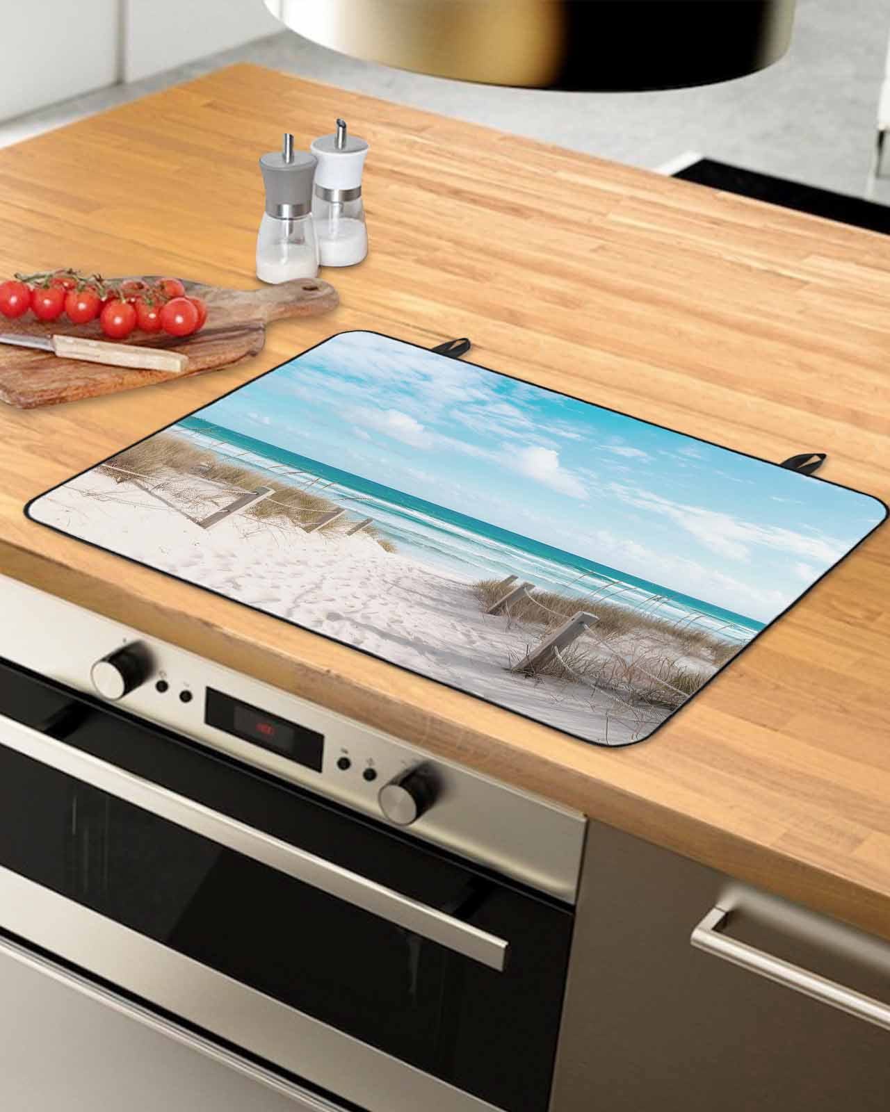 nqOlkjepod Large Induction Cooktop Protector Mat 24"x21", Summer Beach Stove Top Covers for Electric Stove, Coastal Ocean Seaside Sky Scenery Stove Burner Cover Mats, Glass Top Stove Cover