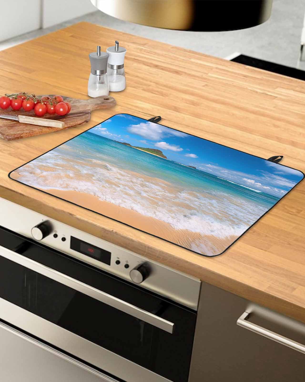 nqOlkjepod Large Induction Cooktop Protector Mat 24"x21", Summer Beach Stove Top Covers for Electric Stove, Coastal Seaside Ocean Vacation Decorative Stove Burner Cover Mats, Glass Top Stove Cover
