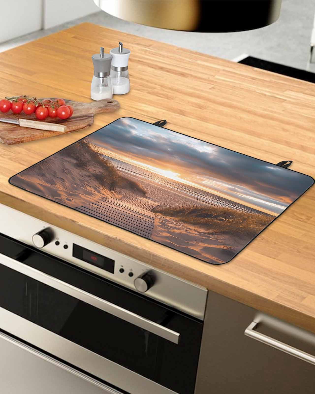 nqOlkjepod Large Induction Cooktop Protector Mat 24"x21", Summer Beach Stove Top Covers for Electric Stove, Modern Art Nautical Sea Decorative Stove Burner Cover Mats, Glass Top Stove Cover
