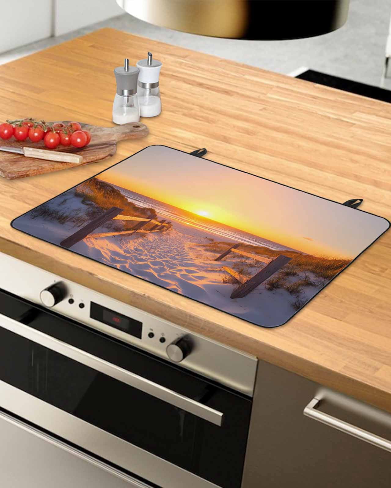 nqOlkjepod Large Induction Cooktop Protector Mat 24"x21", Summer Beach Stove Top Covers for Electric Stove, Sunset Nautical Ocean Sea Decorative Stove Burner Cover Mats, Glass Top Stove Cover