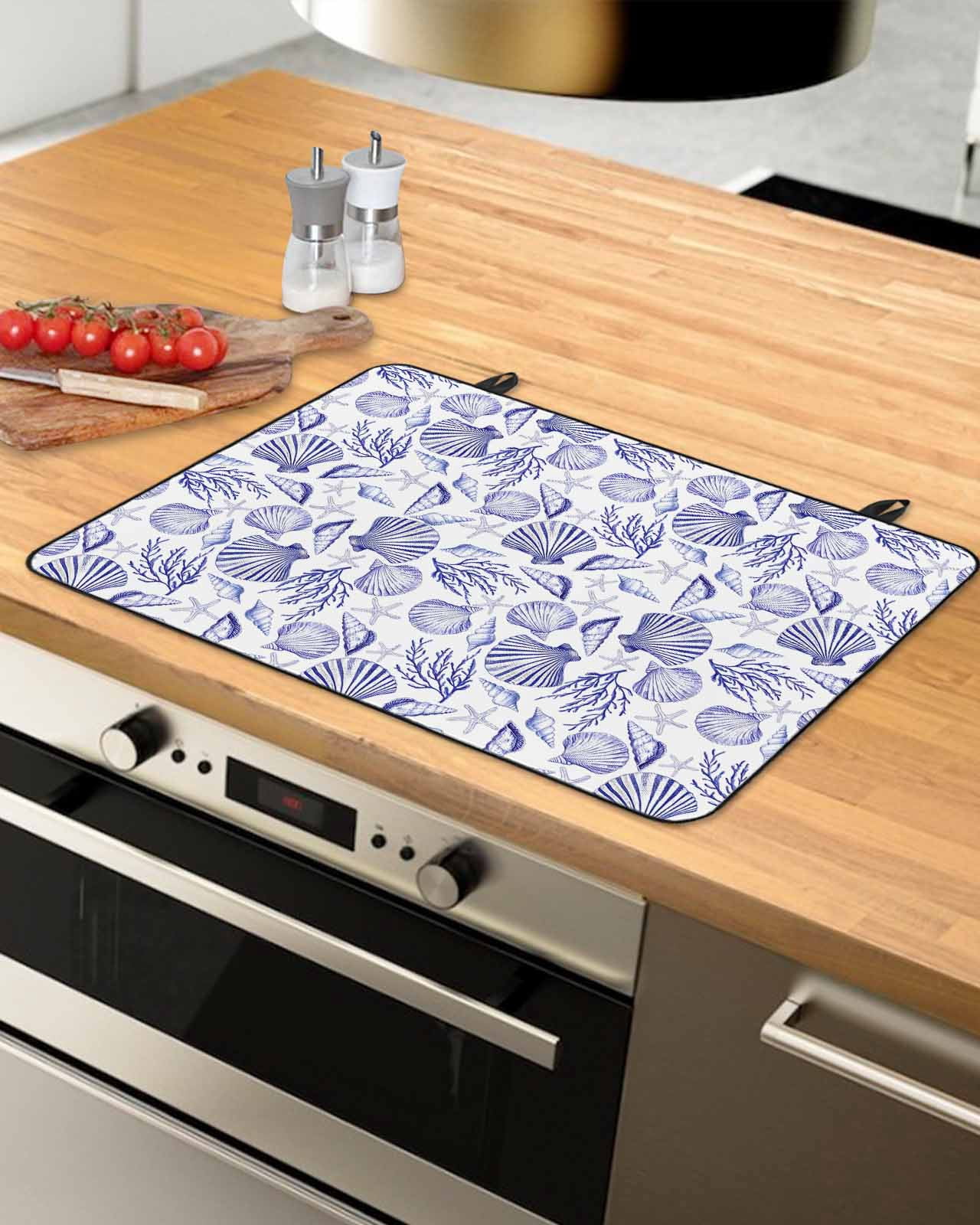 nqOlkjepod Large Induction Cooktop Protector Mat 24"x21", Summer Coastal Stove Top Covers for Electric Stove, Nautical Ocean Conch Coral Seashells Stove Burner Cover Mats, Glass Top Stove Cover