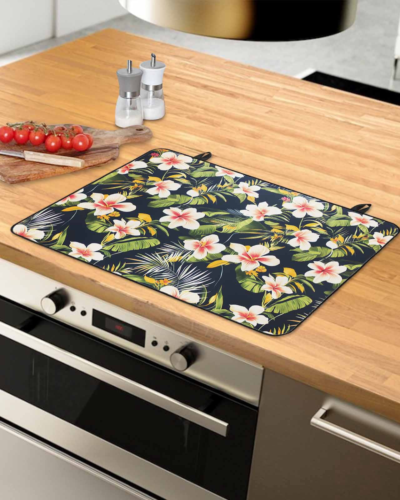 nqOlkjepod Large Induction Cooktop Protector Mat 24"x21", Summer Flowers Stove Top Covers for Electric Stove, Farmhouse Botanical Tropical Plant Leaves Stove Burner Cover Mats, Glass Top Stove Cover