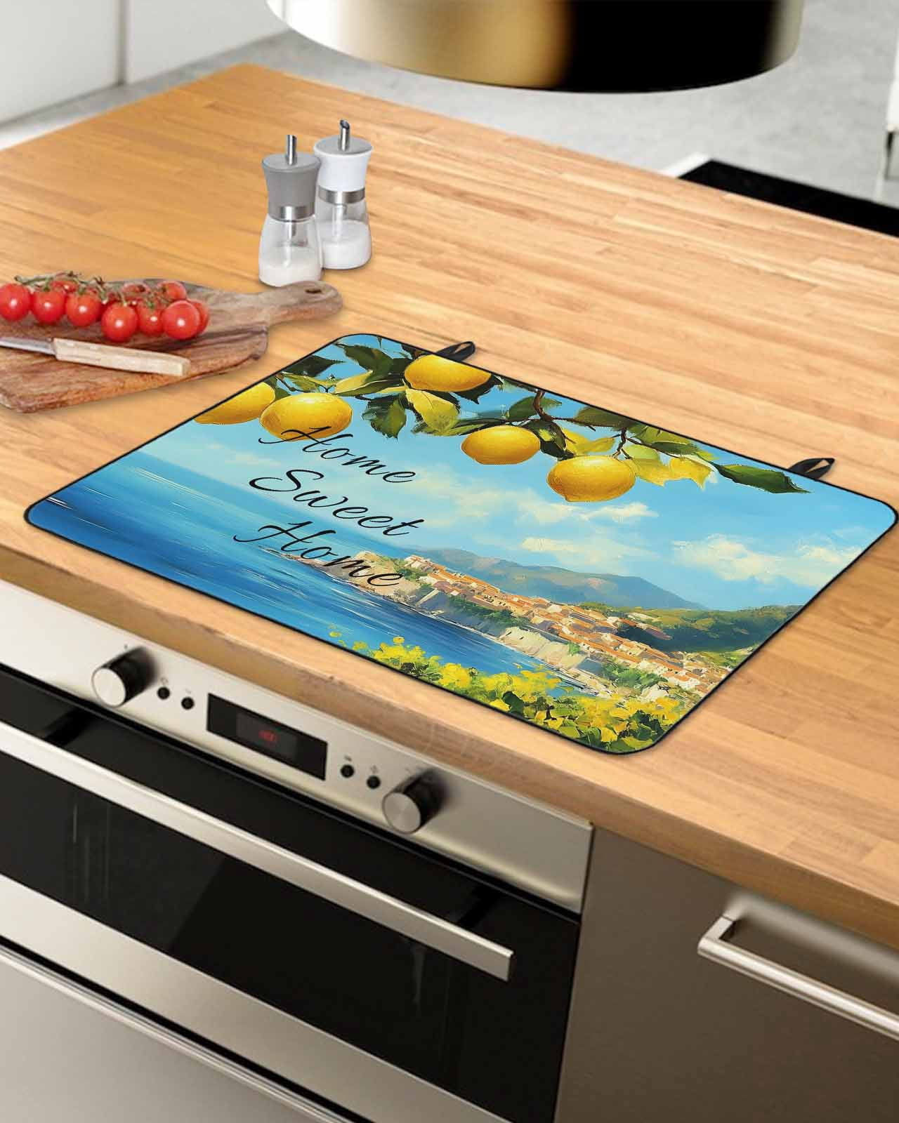 nqOlkjepod Large Induction Cooktop Protector Mat 24"x21", Summer Lemon Stove Top Covers for Electric Stove, Coastal Beach Fruit Mountain Town Stove Burner Cover Mats, Glass Top Stove Cover