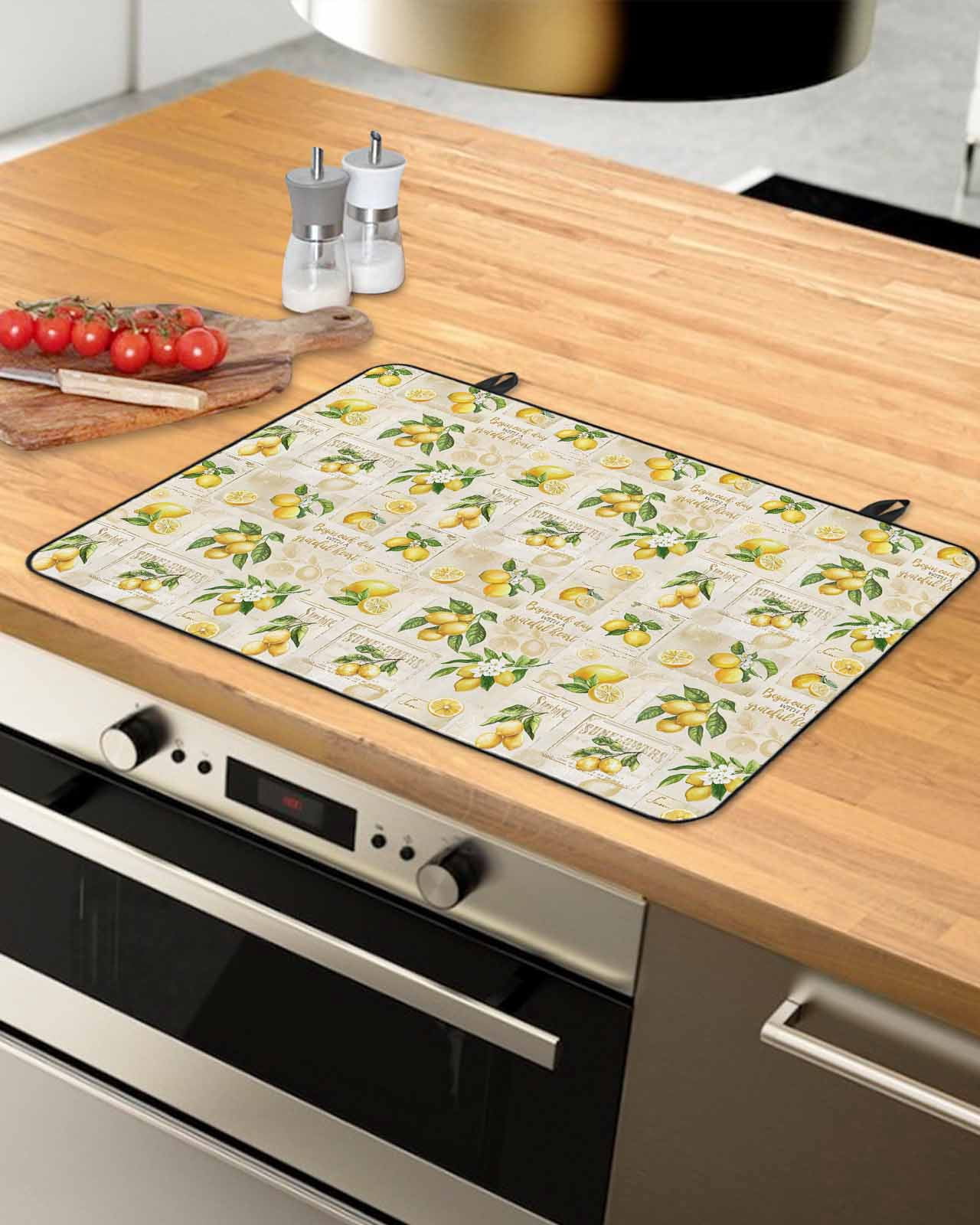 nqOlkjepod Large Induction Cooktop Protector Mat 24"x21", Summer Lemons Stove Top Covers for Electric Stove, Retro Country Botanical Plants Fruit Stove Burner Cover Mats, Glass Top Stove Cover