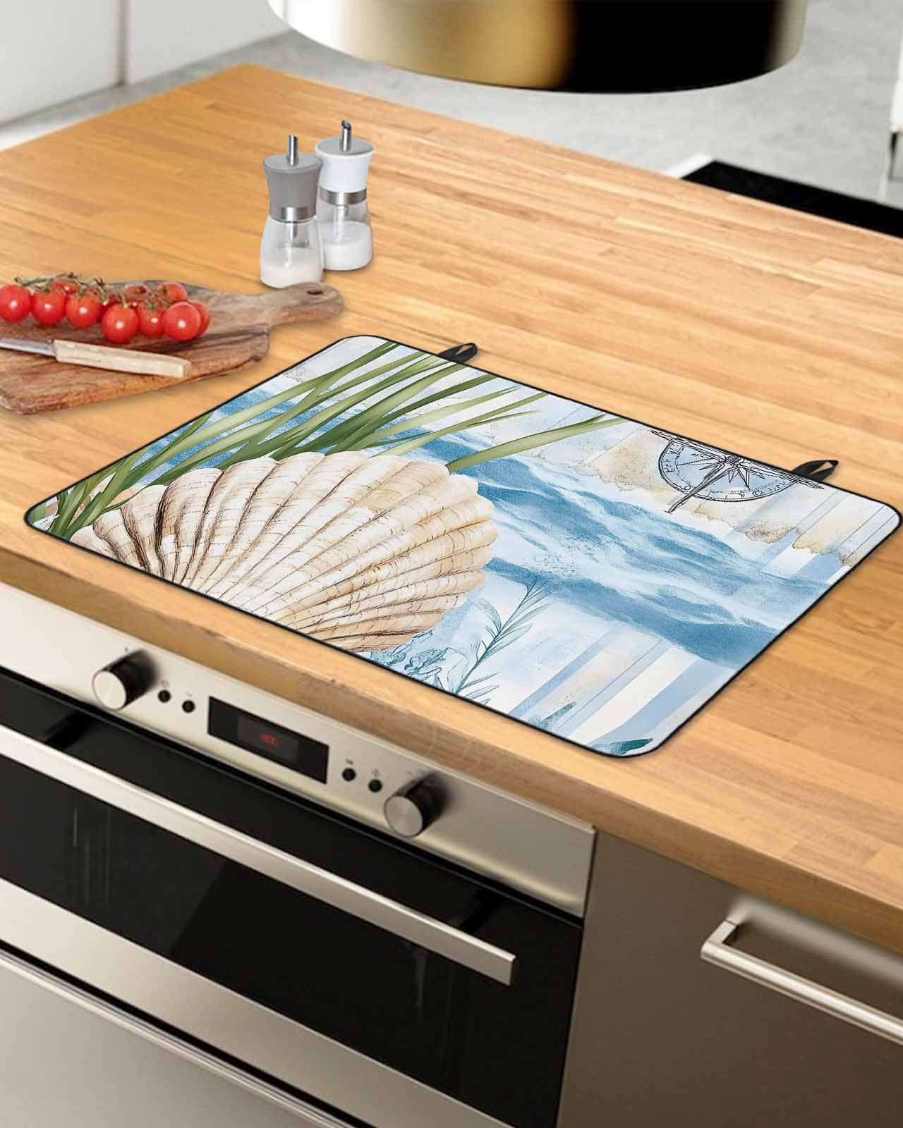 nqOlkjepod Large Induction Cooktop Protector Mat 24"x21", Summer Ocean Stove Top Covers for Electric Stove, Nautical Sea Shell Coral Wave Decorative Stove Burner Cover Mats, Glass Top Stove Cover