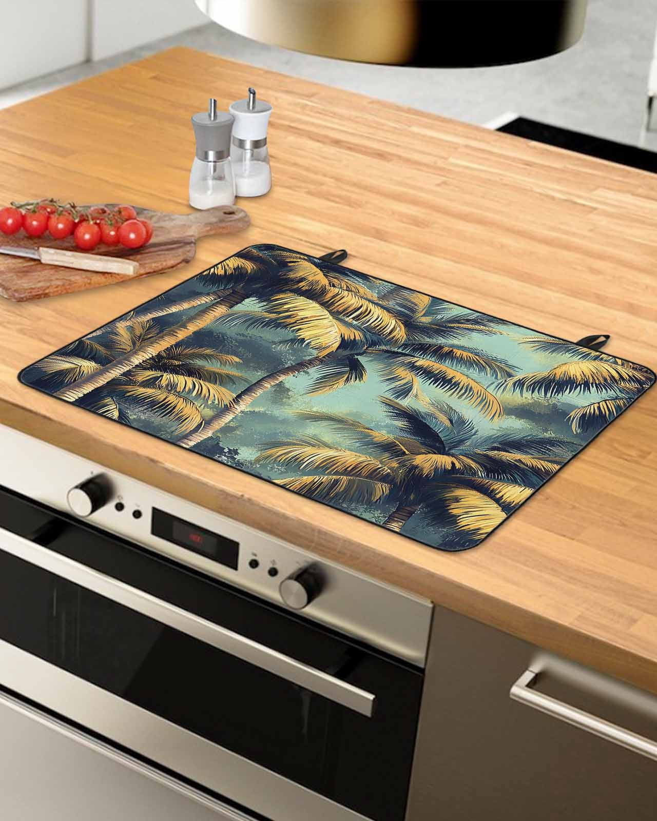 nqOlkjepod Large Induction Cooktop Protector Mat 24"x21", Summer Palm Tree Stove Top Covers for Electric Stove, Farmhouse Nature Tropical Plant Leaves Stove Burner Cover Mats, Glass Top Stove Cover