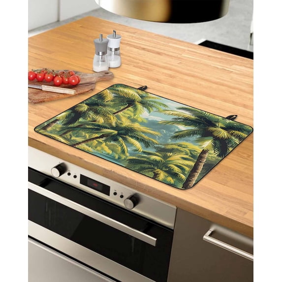 nqOlkjepod Large Induction Cooktop Protector Mat 24"x21", Summer Palm Trees Stove Top Covers for Electric Stove, Watercolor Green Nature Forest Stove Burner Cover Mats, Glass Top Stove Cover