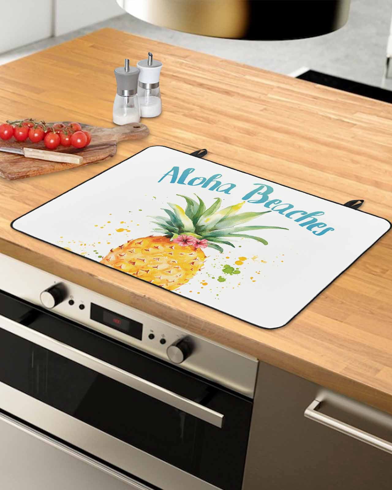 nqOlkjepod Large Induction Cooktop Protector Mat 24"x21", Summer Pineapple Stove Top Covers for Electric Stove, Watercolor Modern Art Tropical Fruit Stove Burner Cover Mats, Glass Top Stove Cover