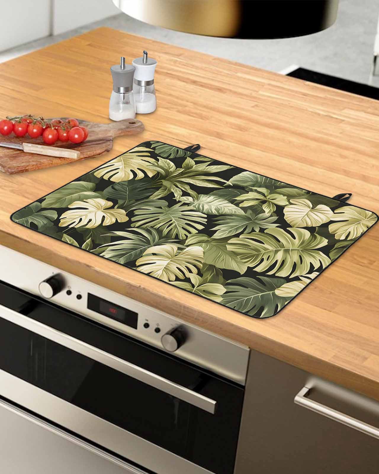 nqOlkjepod Large Induction Cooktop Protector Mat 24"x21", Summer Tropical Leaves Stove Top Covers for Electric Stove, Watercolor Botanical Plants Stove Burner Cover Mats, Glass Top Stove Cover