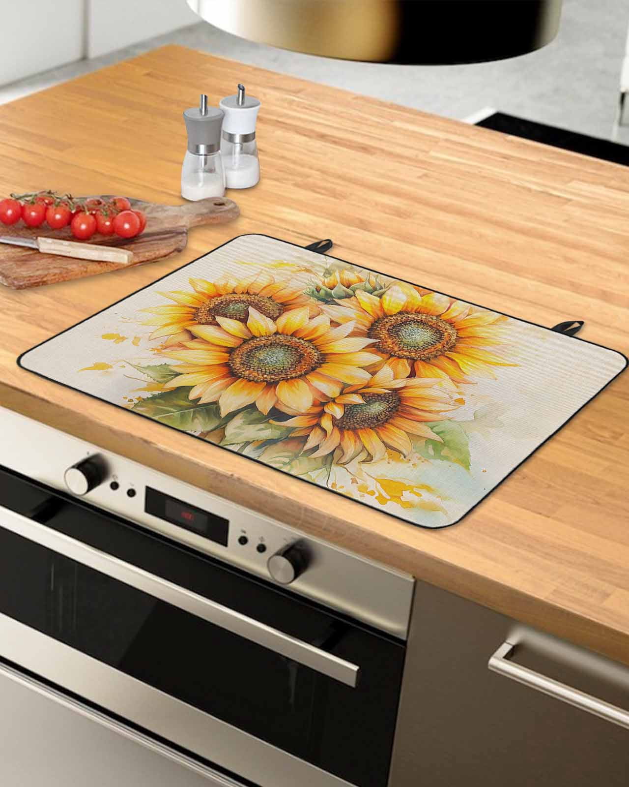 nqOlkjepod Large Induction Cooktop Protector Mat 24"x21", Sunflower Stove Top Covers for Electric Stove, Blooming Spring Floral Summer Leaf Decorative Stove Burner Cover Mats, Glass Top Stove Cover