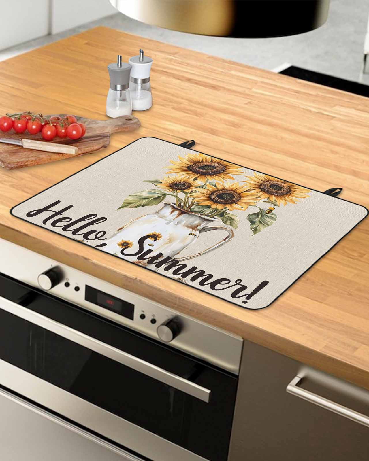 nqOlkjepod Large Induction Cooktop Protector Mat 24"x21", Sunflower Stove Top Covers for Electric Stove, Botanical Garden Floral Farmhouse Wildflower Stove Burner Cover Mats, Glass Top Stove Cover