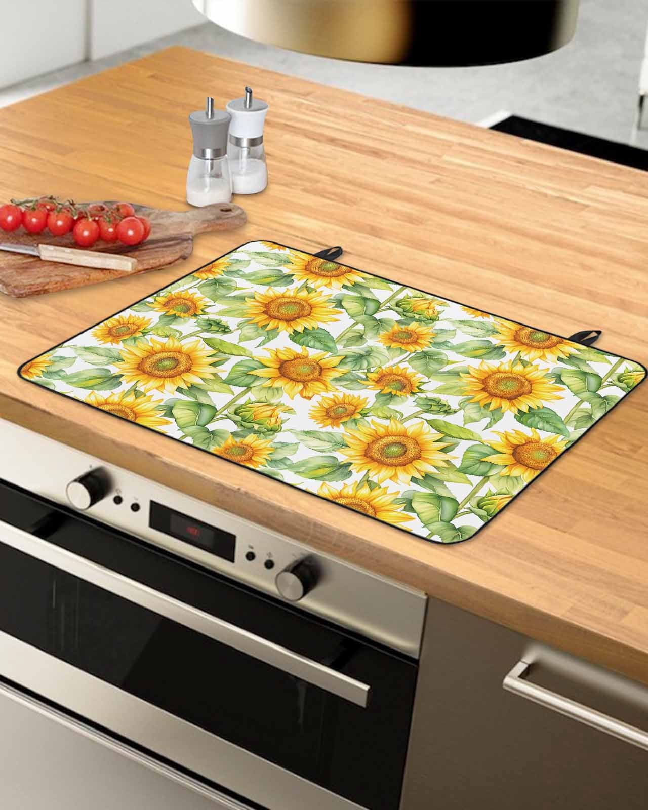 nqOlkjepod Large Induction Cooktop Protector Mat 24"x21", Sunflower Stove Top Covers for Electric Stove, Farmhouse Summer Botanical Watercolor Stove Burner Cover Mats, Glass Top Stove Cover