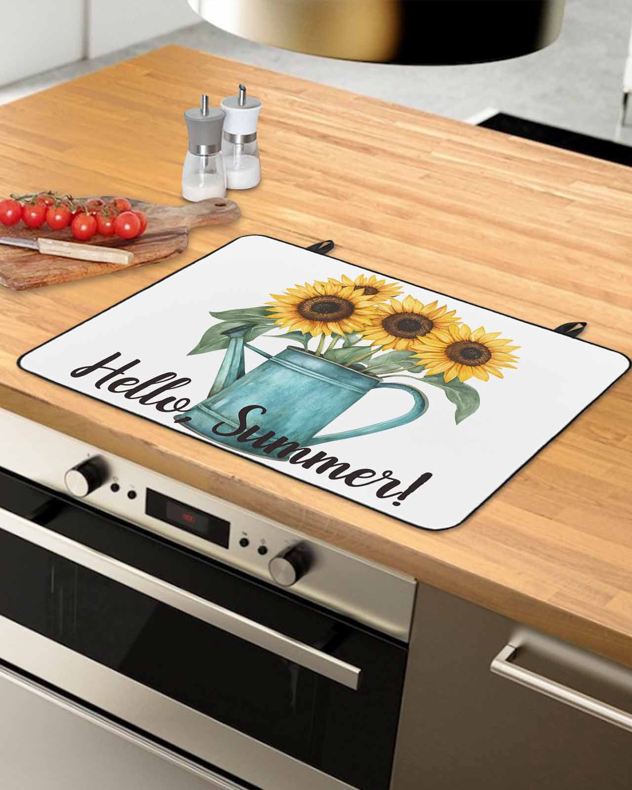 nqOlkjepod Large Induction Cooktop Protector Mat 24"x21", Sunflower Stove Top Covers for Electric Stove, Hello Summer Vintage Floral Plant Painting Stove Burner Cover Mats, Glass Top Stove Cover