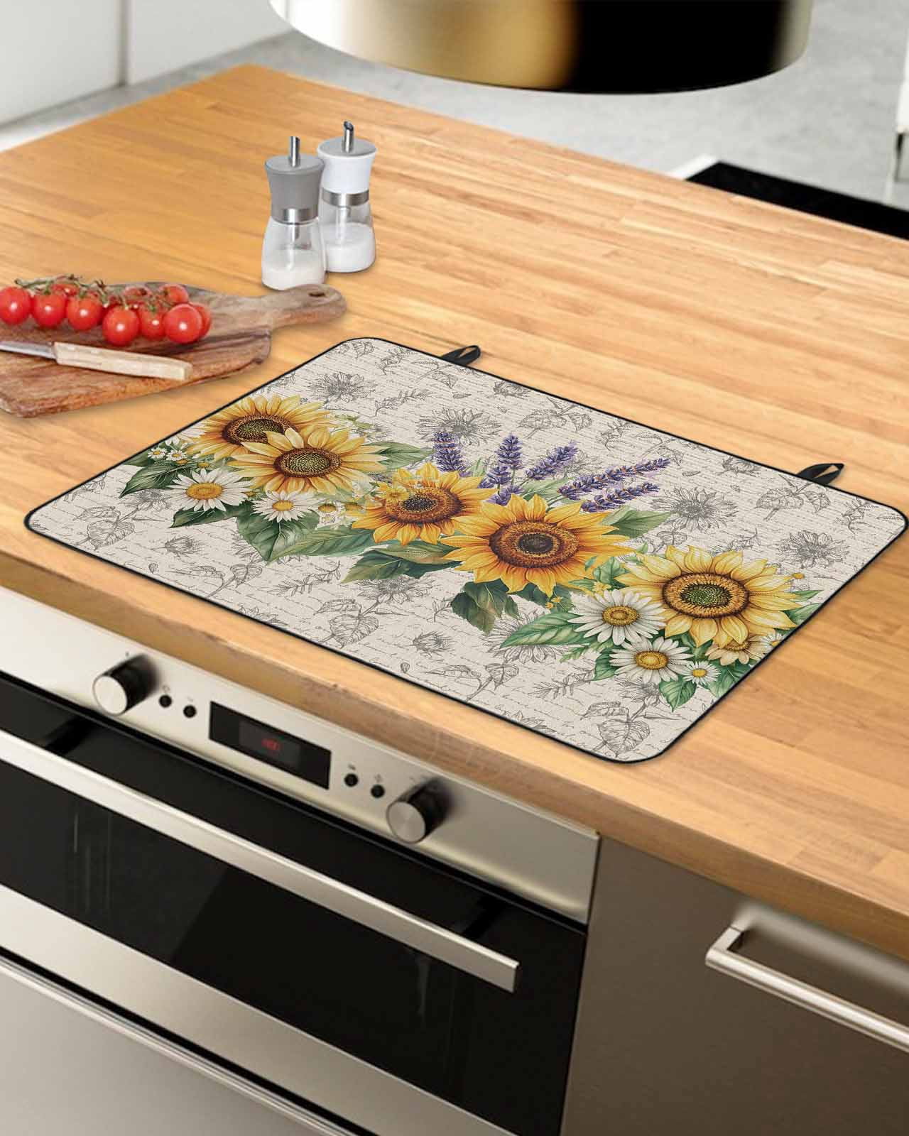 nqOlkjepod Large Induction Cooktop Protector Mat 24"x21", Sunflower Stove Top Covers for Electric Stove, Summer Botanical Lavender Farmhouse Decorative Stove Burner Cover Mats, Glass Top Stove Cover