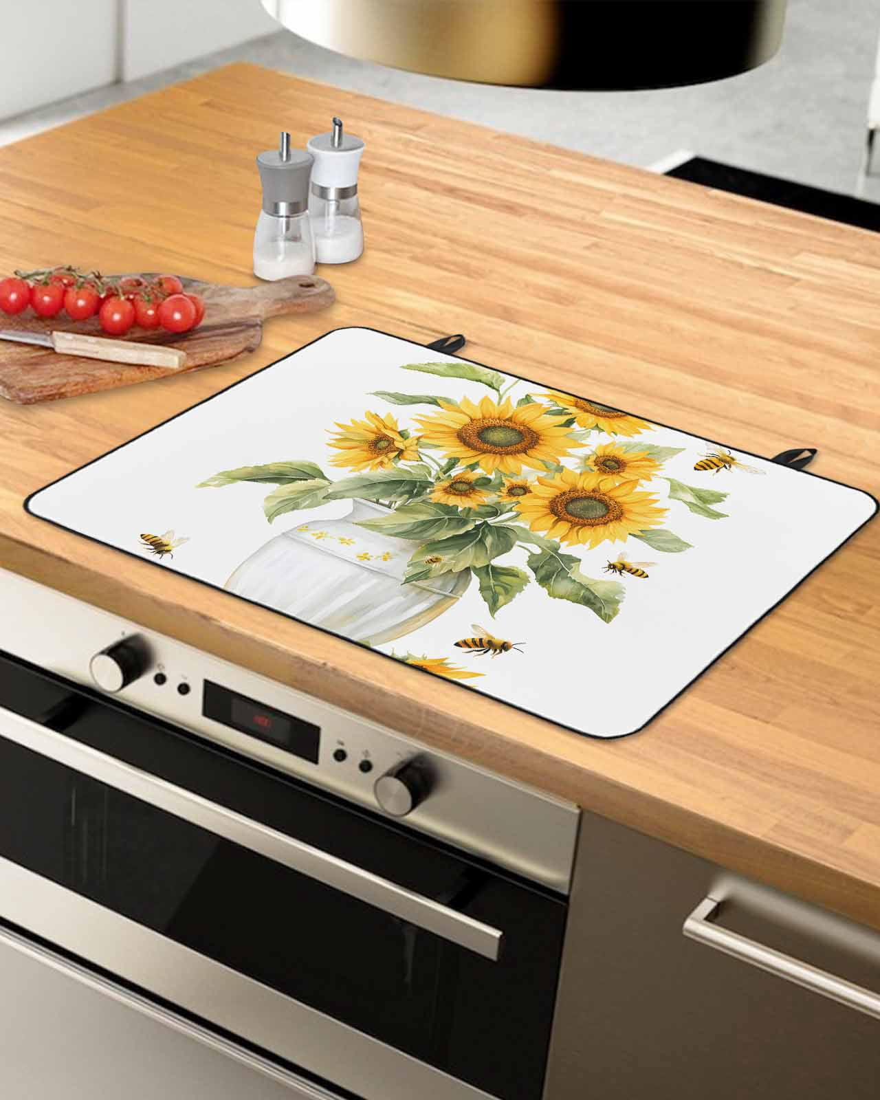 nqOlkjepod Large Induction Cooktop Protector Mat 24"x21", Sunflower Stove Top Covers for Electric Stove, Summer Watercolor Flower Country Spring Stove Burner Cover Mats, Glass Top Stove Cover