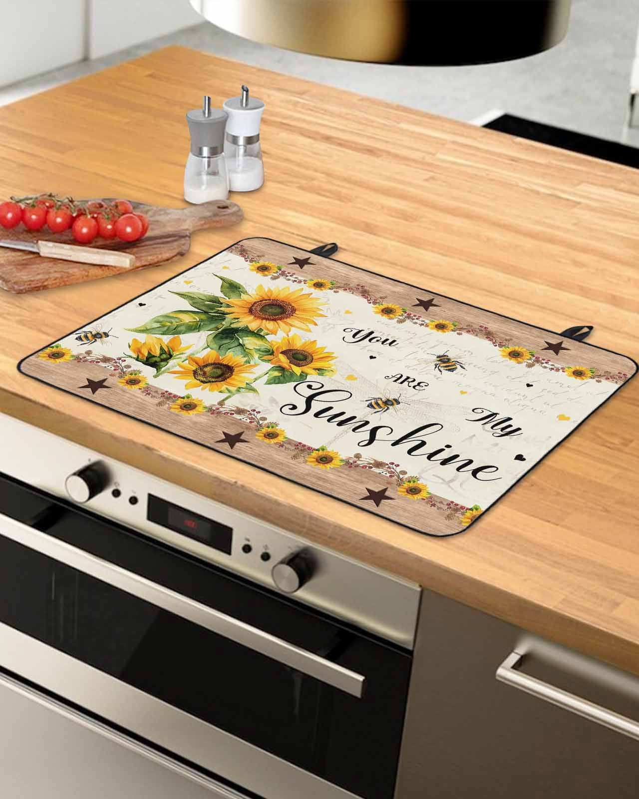nqOlkjepod Large Induction Cooktop Protector Mat 24"x21", Sunflower Stove Top Covers for Electric Stove, Vintage Summer Botanical Yellow Floral Pastoral Stove Burner Cover Mats Stove Cover