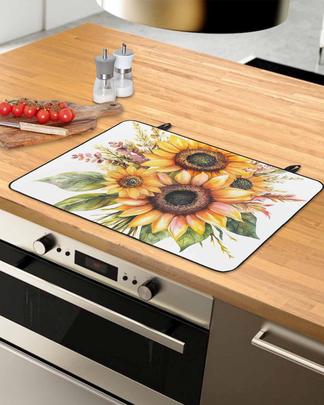 nqOlkjepod Large Induction Cooktop Protector Mat 24"x21", Sunflower Stove Top Covers for Electric Stove, Watercolor Garden Blooms Floral Spring Stove Burner Cover Mats, Glass Top Stove Cover