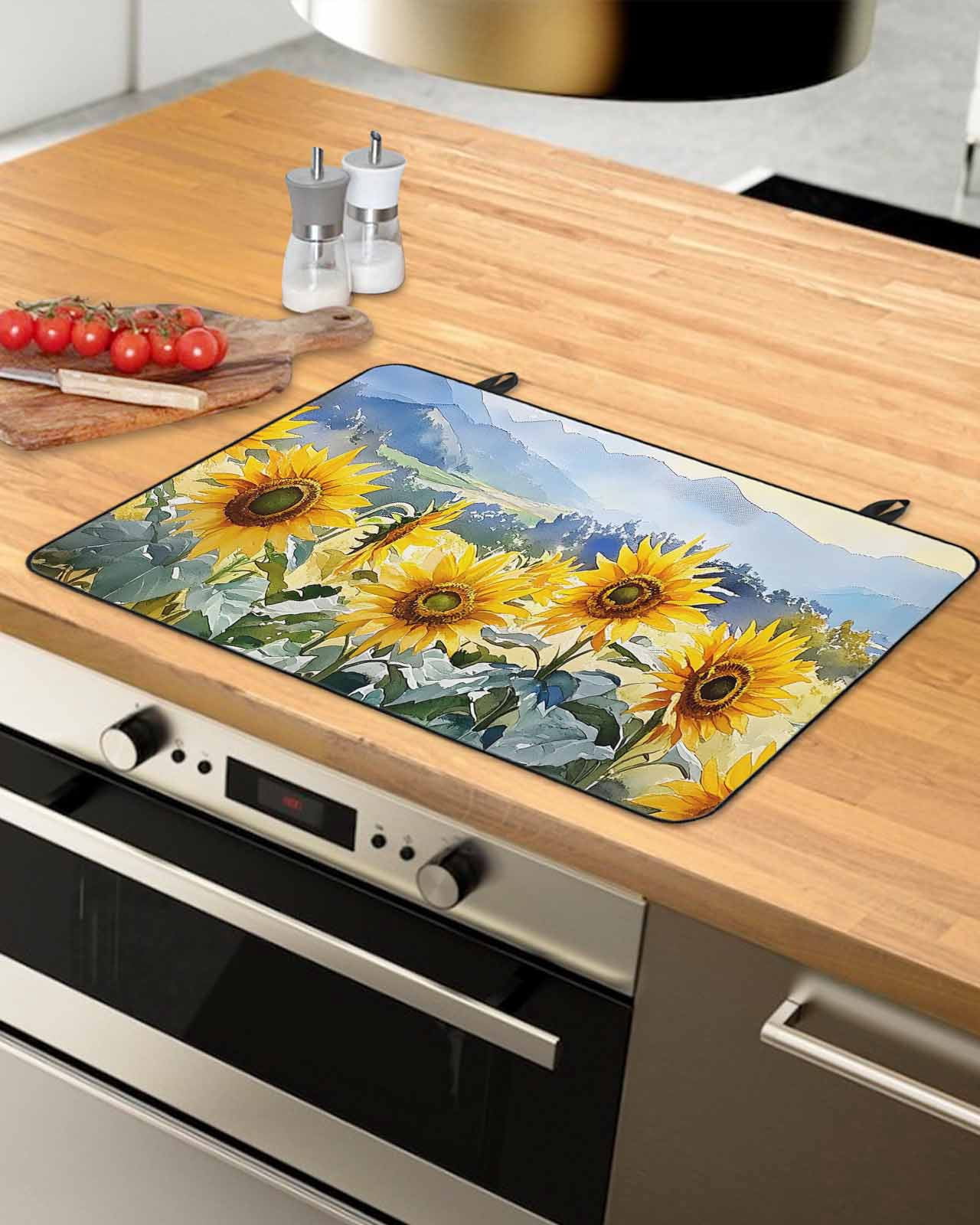 nqOlkjepod Large Induction Cooktop Protector Mat 24"x21", Sunflowers Mountain Stove Top Covers for Electric Stove, Summer Botanical Floral Nature Stove Burner Cover Mats, Glass Top Stove Cover