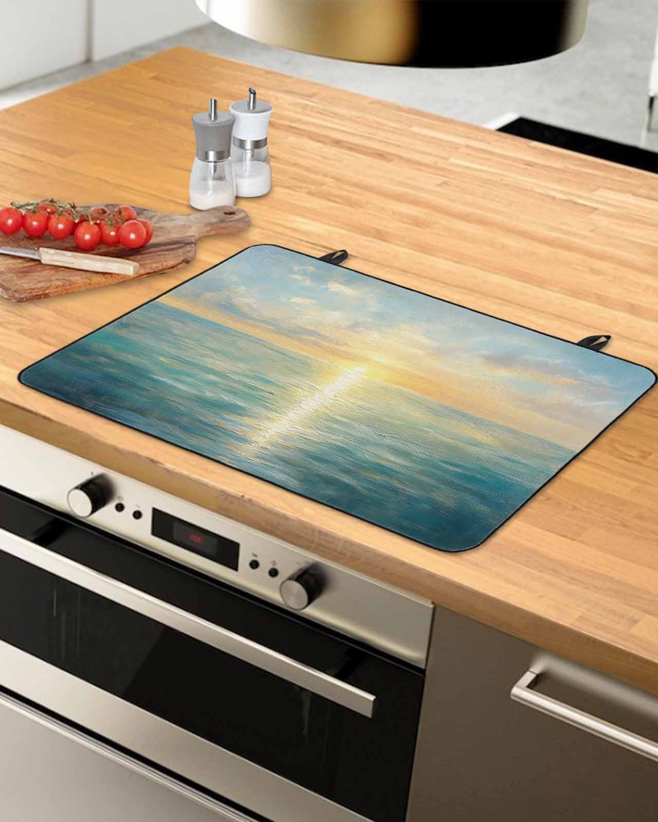 nqOlkjepod Large Induction Cooktop Protector Mat 24"x21", Sunset Ocean Stove Top Covers for Electric Stove, Natural Abstract Sea Oil Painting Art Stove Burner Cover Mats, Glass Top Stove Cover