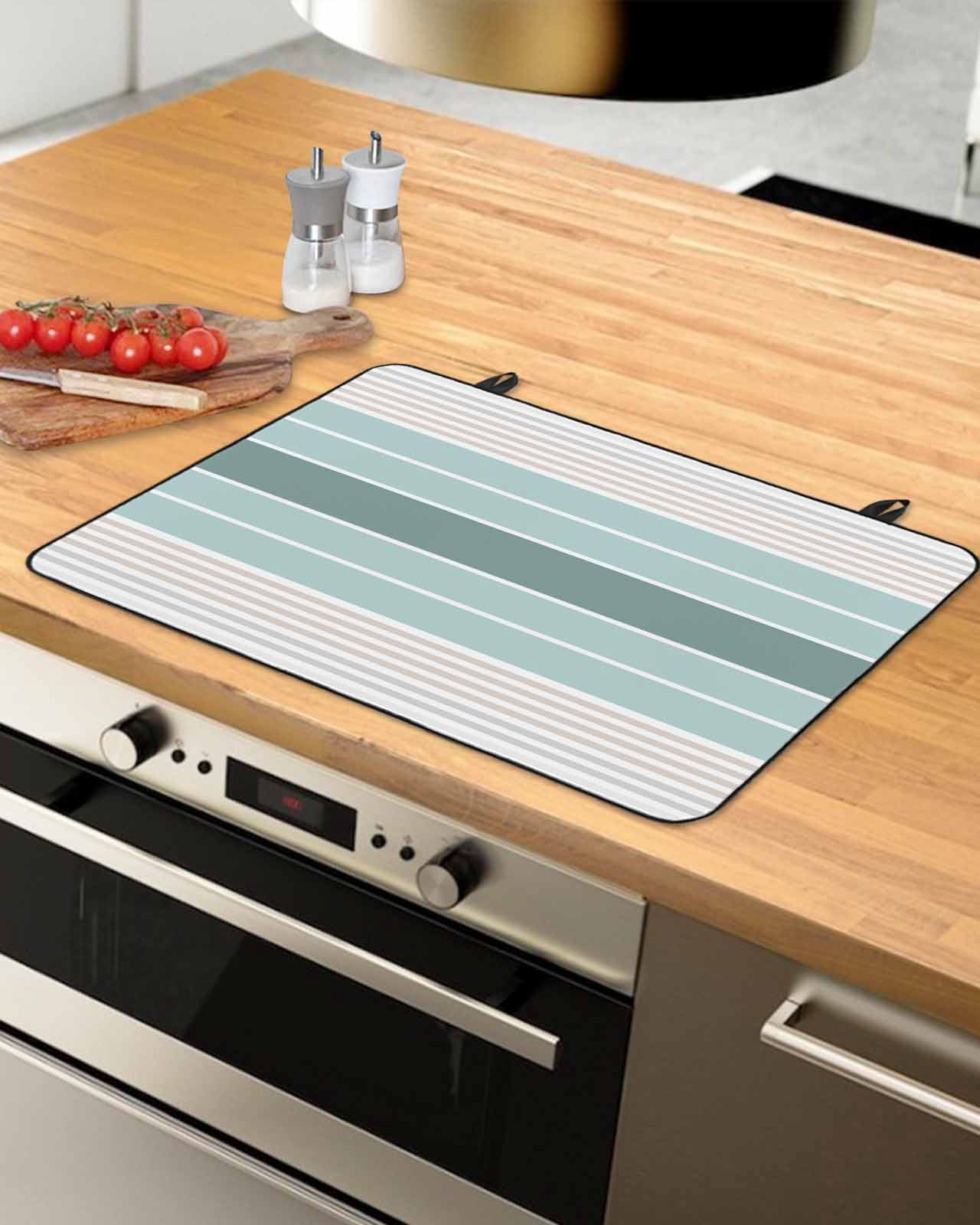 nqOlkjepod Large Induction Cooktop Protector Mat 24"x21", Teal Aqua Stripes Stove Top Covers for Electric Stove, Modern Ombre Abstract Aesthetics Stove Burner Cover Mats, Glass Top Stove Cover
