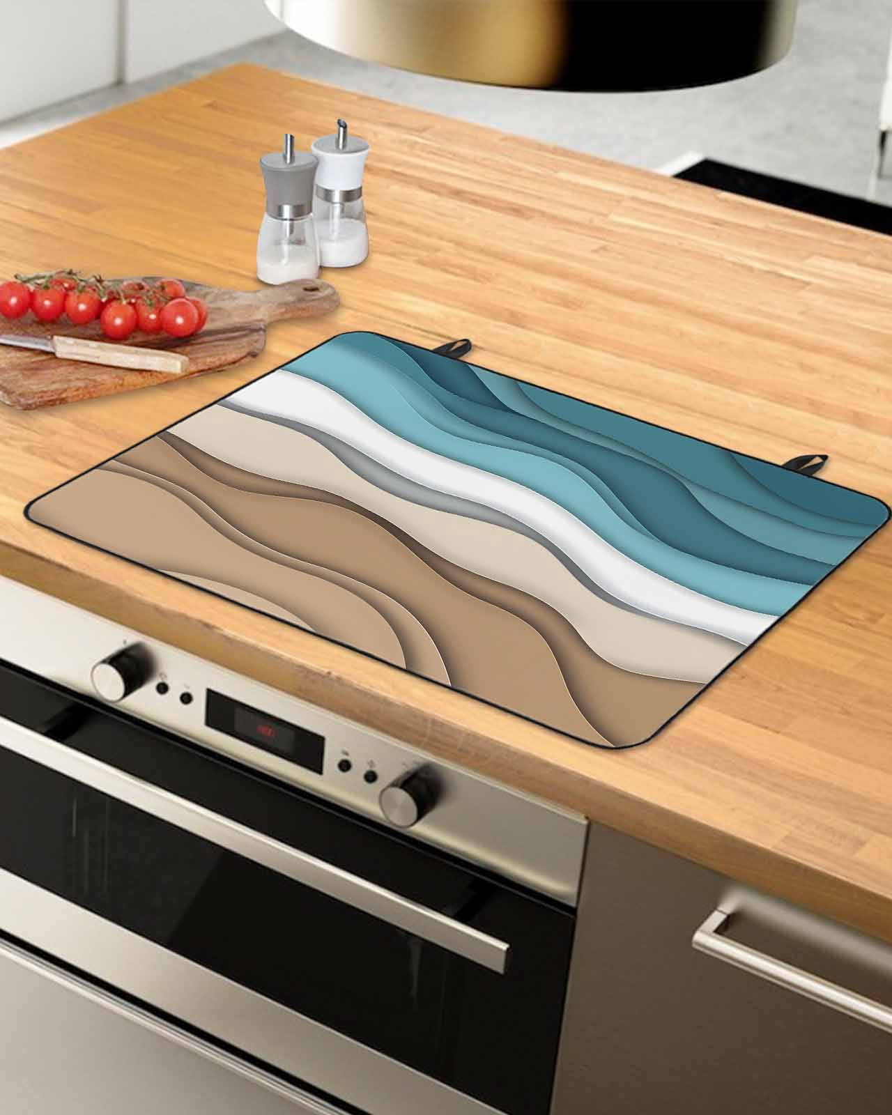 nqOlkjepod Large Induction Cooktop Protector Mat 24"x21", Teal Brown Ombre Stove Top Covers for Electric Stove, Modern Abstract Moire Aesthetics Stove Burner Cover Mats, Glass Top Stove Cover