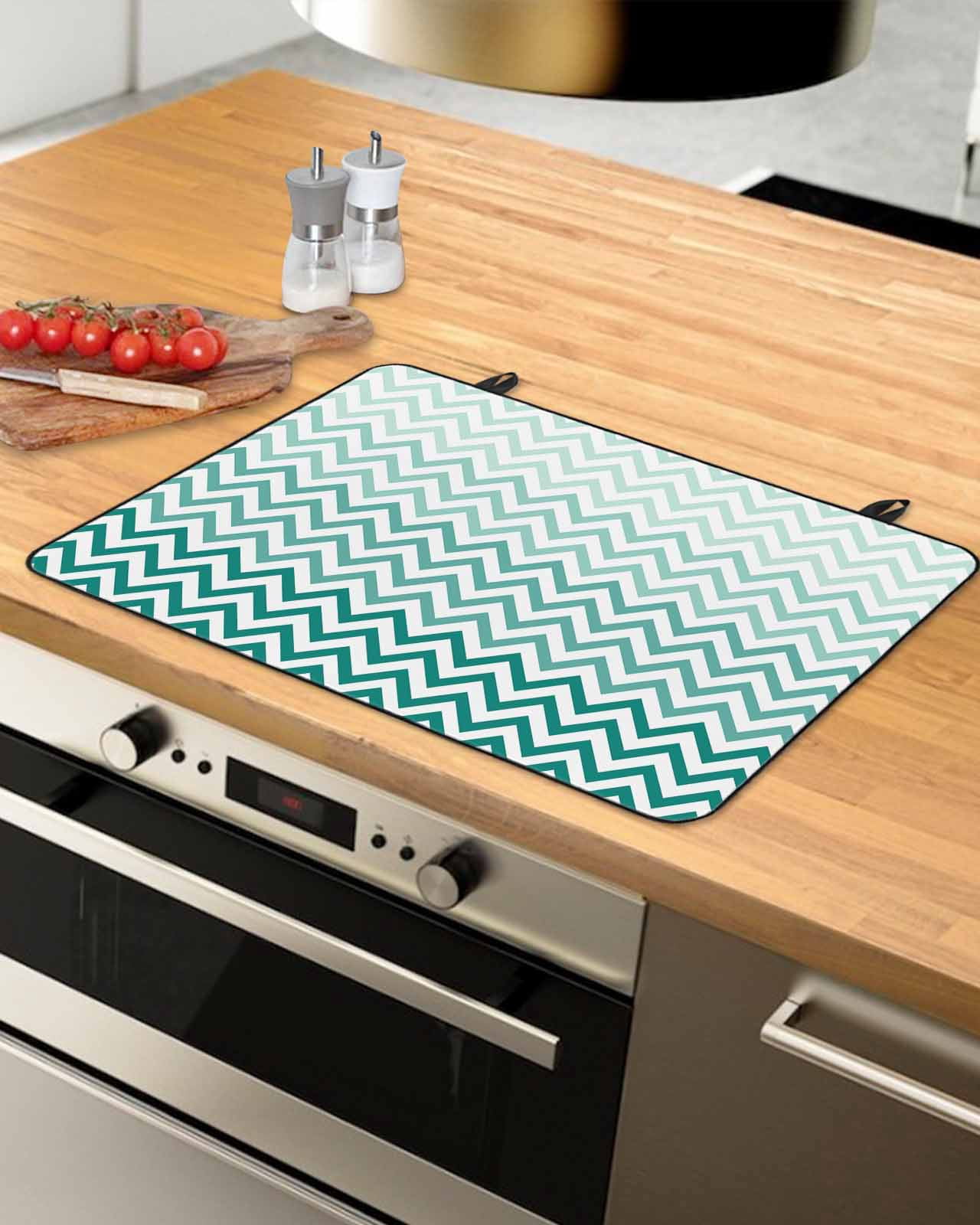 nqOlkjepod Large Induction Cooktop Protector Mat 24"x21", Teal Chevron Stove Top Covers for Electric Stove, Ombre Geometric Ocean Wave V-shaped Stove Burner Cover Mats, Glass Top Stove Cover