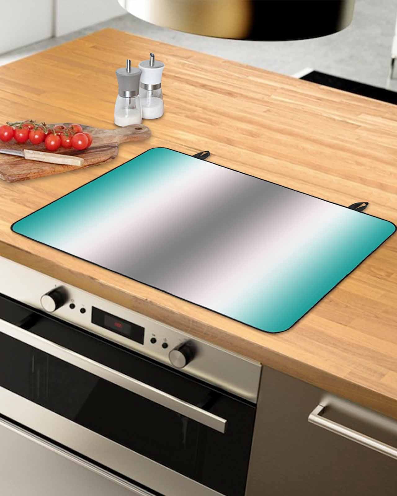 nqOlkjepod Large Induction Cooktop Protector Mat 24"x21", Teal Green Grey Stove Top Covers for Electric Stove, Gray Farmhouse Modern Rustic Decorative Stove Burner Cover Mats, Glass Top Stove Cover