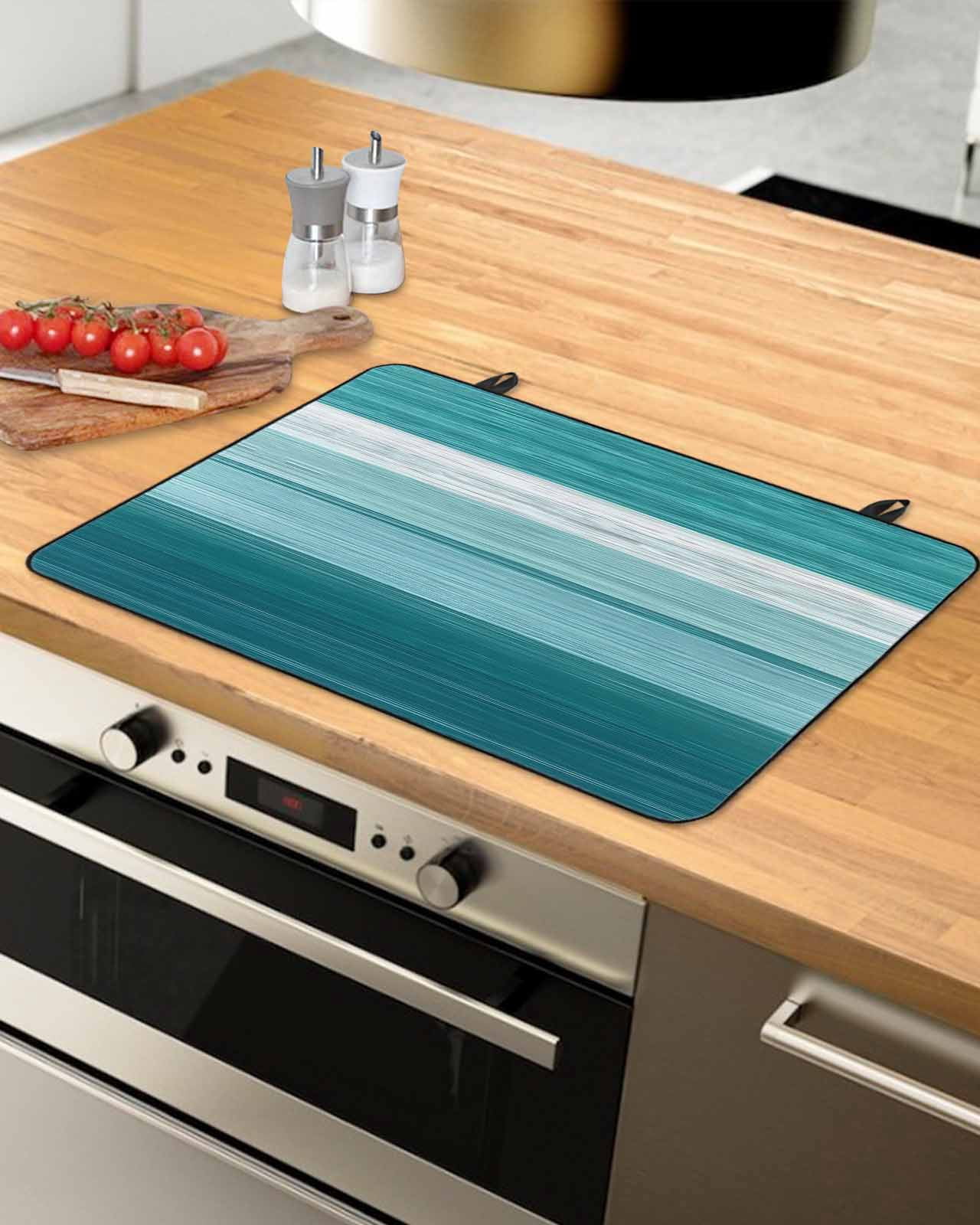 nqOlkjepod Large Induction Cooktop Protector Mat 24"x21", Teal Green Ombre Stripes Stove Top Covers for Electric Stove, Modern Farmhouse Lines Art Stove Burner Cover Mats, Glass Top Stove Cover
