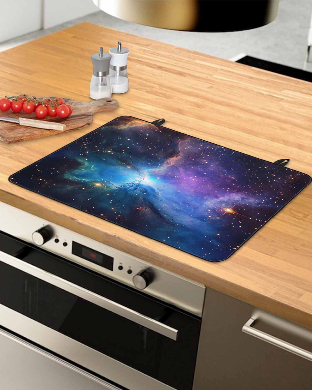 nqOlkjepod Large Induction Cooktop Protector Mat 24"x21", Teal Purple Blue Sky Stove Top Covers for Electric Stove, Modern Abstract Orange Stars Stove Burner Cover Mats, Glass Top Stove Cover