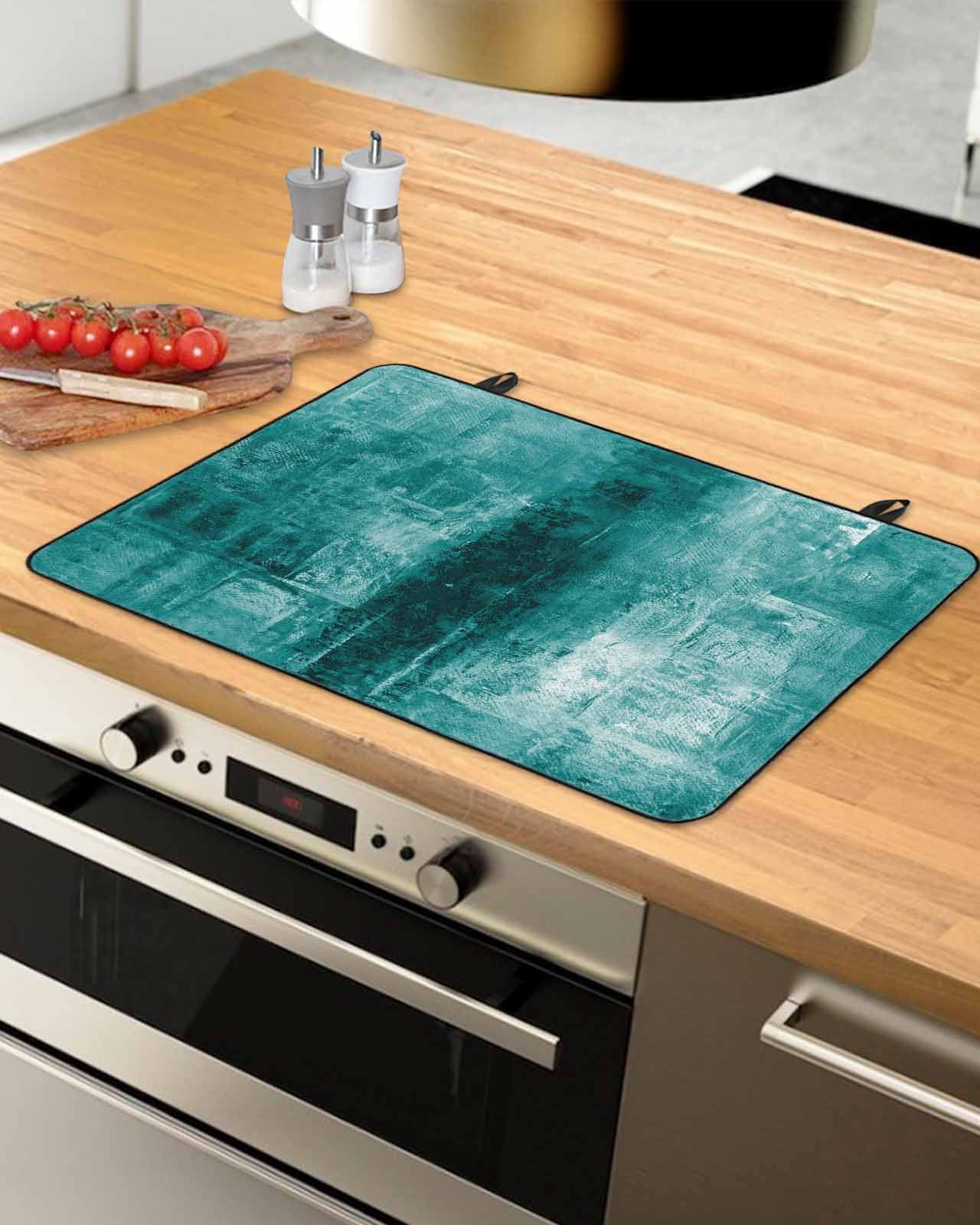 nqOlkjepod Large Induction Cooktop Protector Mat 24"x21", Teal Stove Top Covers for Electric Stove, Retro Oil Painting Modern Abstract Art Aesthetics Stove Burner Cover Mats, Glass Top Stove Cover