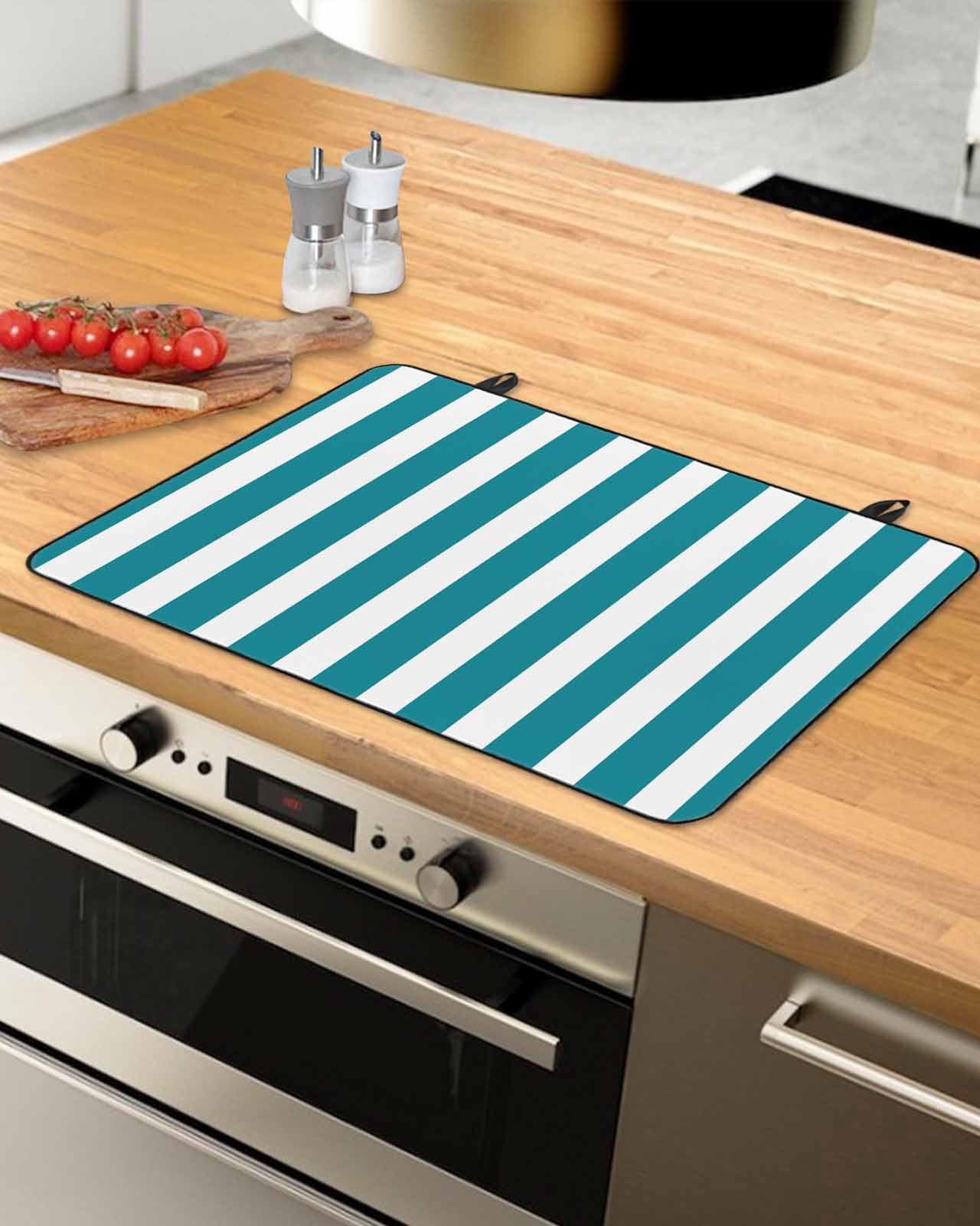 nqOlkjepod Large Induction Cooktop Protector Mat 24"x21", Teal Striped Stove Top Covers for Electric Stove, Simple Art Vertical Stripe Farmhouse Stove Burner Cover Mats, Glass Top Stove Cover