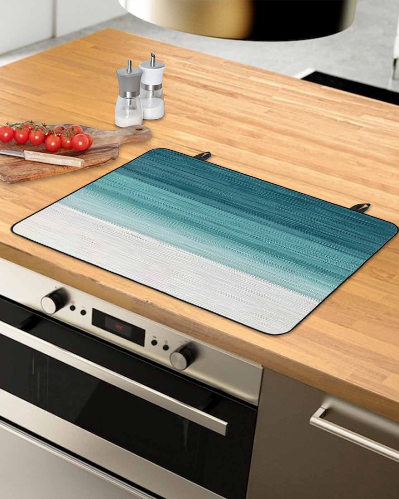nqOlkjepod Large Induction Cooktop Protector Mat 24"x21", Teal Turquoise Ombre Stove Top Covers for Electric Stove, Modern Abstract Gradient Lines Stove Burner Cover Mats, Glass Top Stove Cover